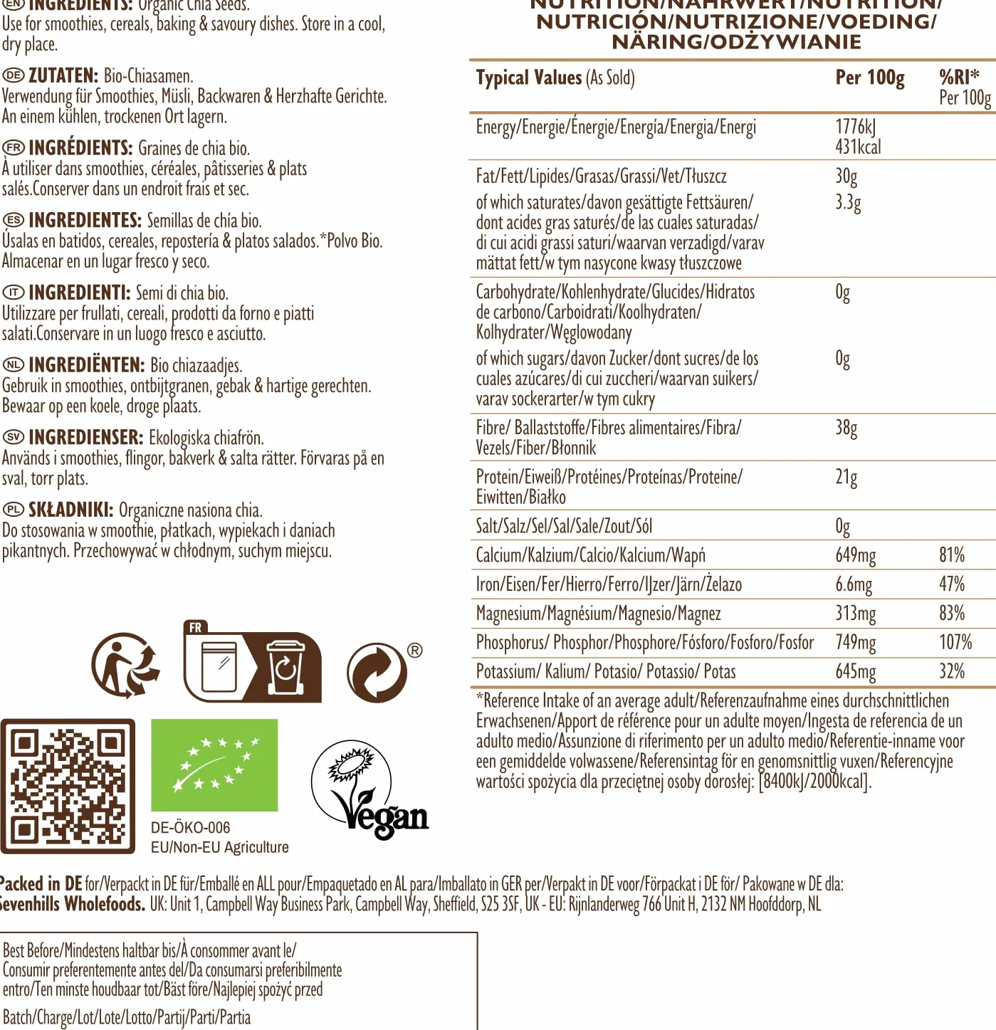 Sevenhills Wholefoods Organiczne Nasiona Chia 1kg
