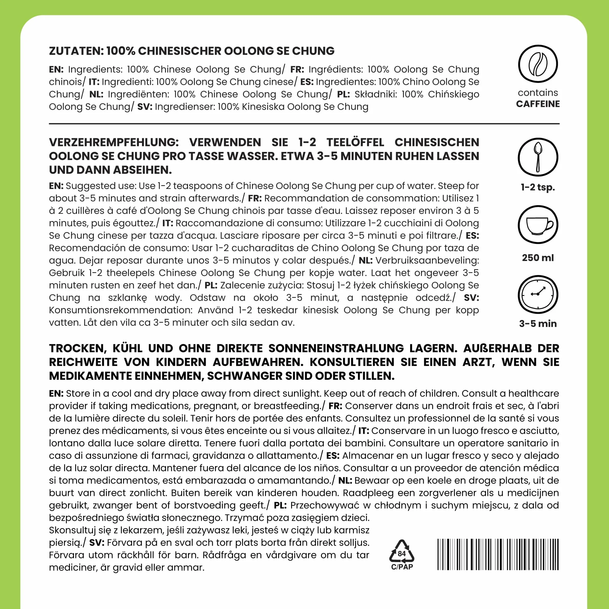 Alpi Nature Herbata Oolong 250g, Chińska Herbata Oolong Liściasta, Naturalnie Zawierająca Kofeinę
