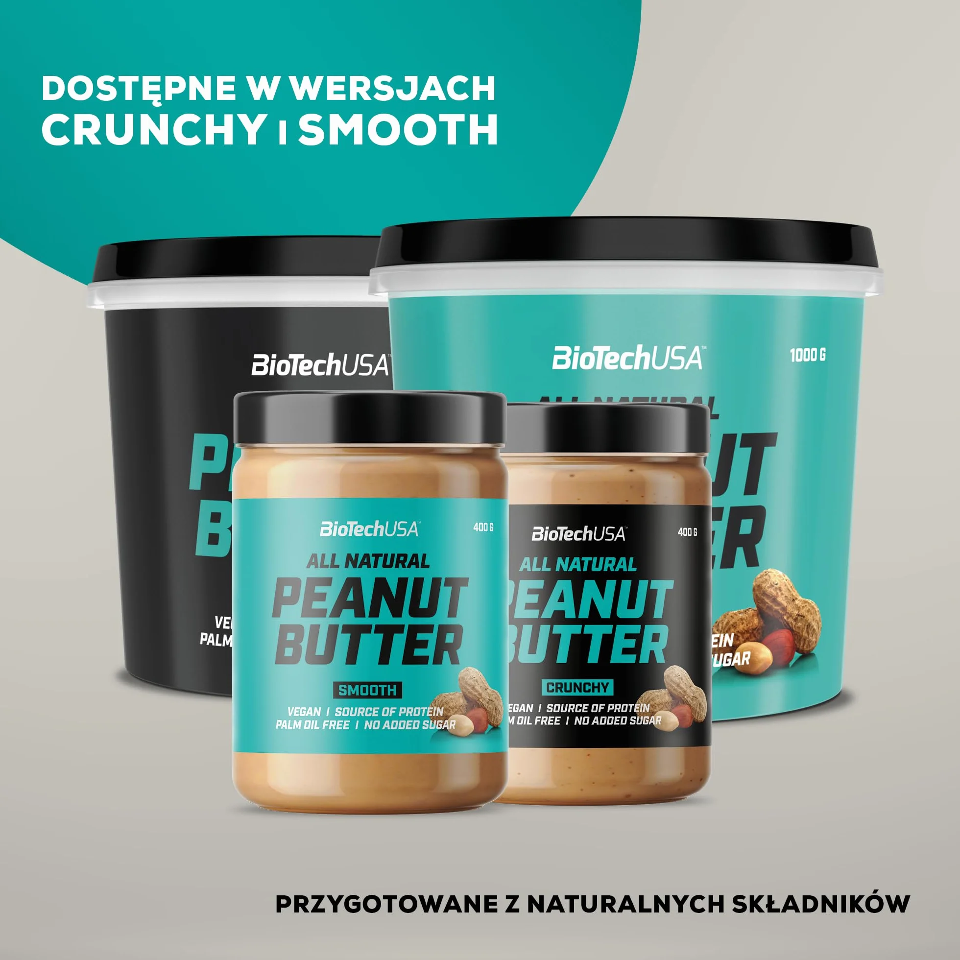 BioTechUSA Peanut Butter | Całkowicie naturalne wegańskie źródło białka | Bezglutenowe, o wysokiej zawartości błonnika, bez oleju palmowego, 400 g, Crunchy