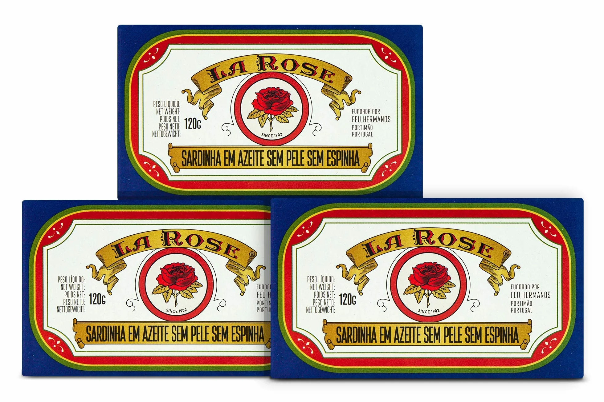 Sardynki bez skóry i ziaren w oliwie z oliwek | 3 x 120 g | La Rosa | Ramirez | Portugalia