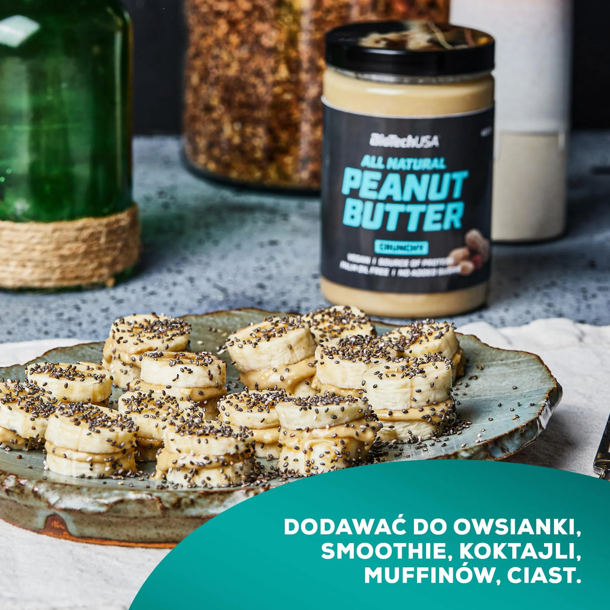 BioTechUSA Peanut Butter | Całkowicie naturalne wegańskie źródło białka | Bezglutenowe, o wysokiej zawartości błonnika, bez oleju palmowego, 400 g, Crunchy