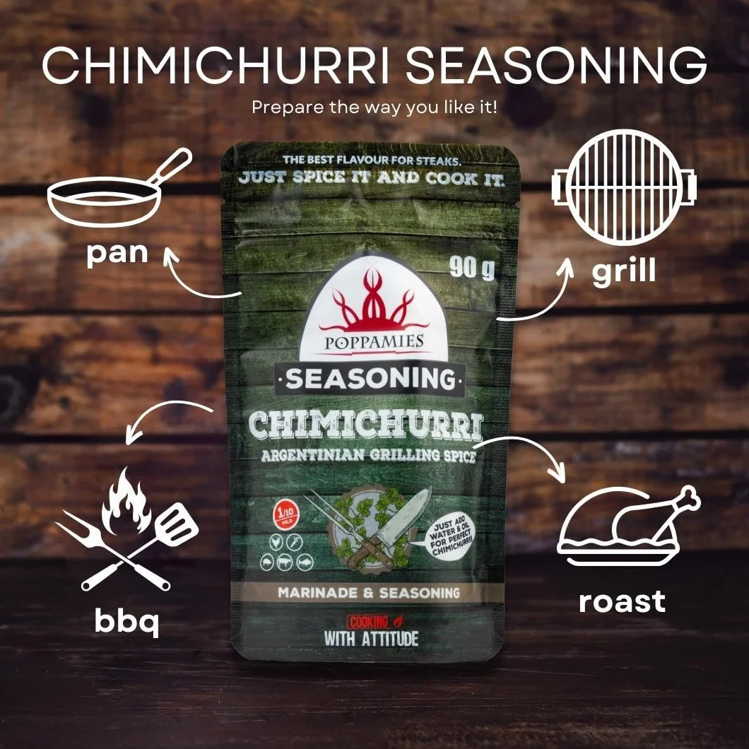 Poppamies Chimichurri BBQ Rub - Sucha Marynata i Przyprawa BBQ idealna do ryb Warzyw Kurczaka Wieprzowiny Wołowiny - duże opakowanie (90 g)