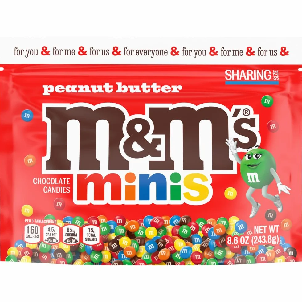 M&M'S Minis Peanut Butter Milk Chocolate Candy, Sharing Size, 8.6 Oz. Resealable Bag