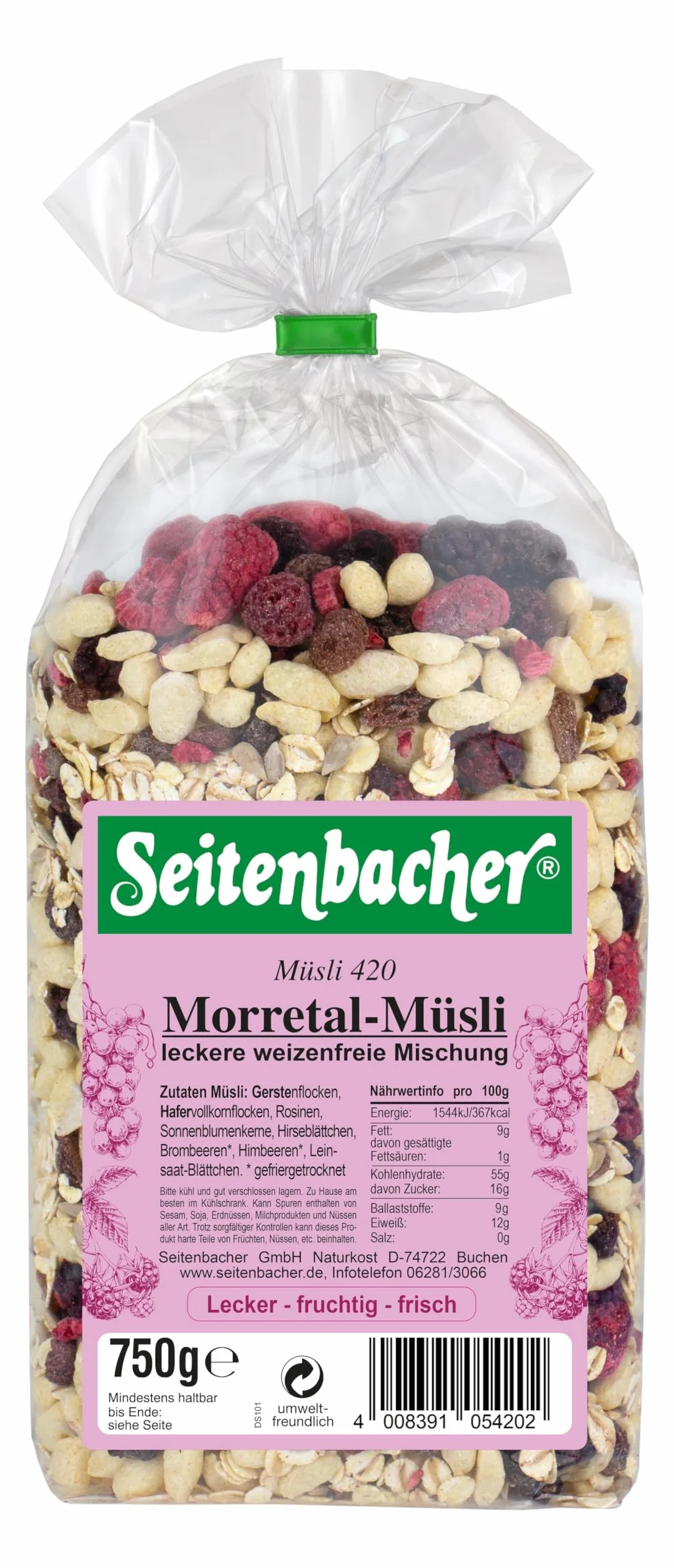 Seitenbacher Morretal musli pełnoziarniste zboża bez dodatku cukru wiele jagód 3 x 750 g