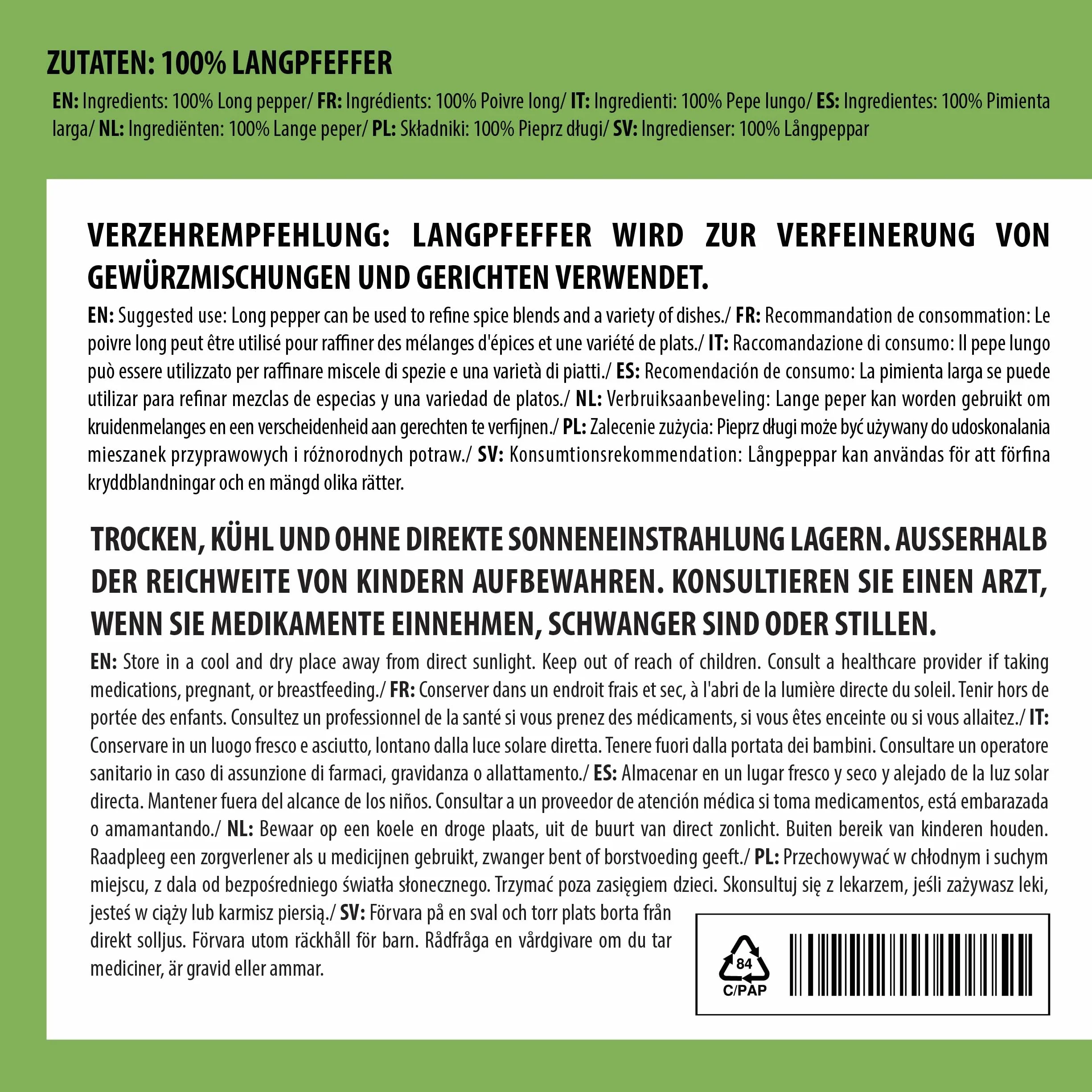 Alpi Nature Pepper Lang całkowicie (125 g) pręty pieprzowe w 100% naturalne oczywiście bez dodatków wegańskie