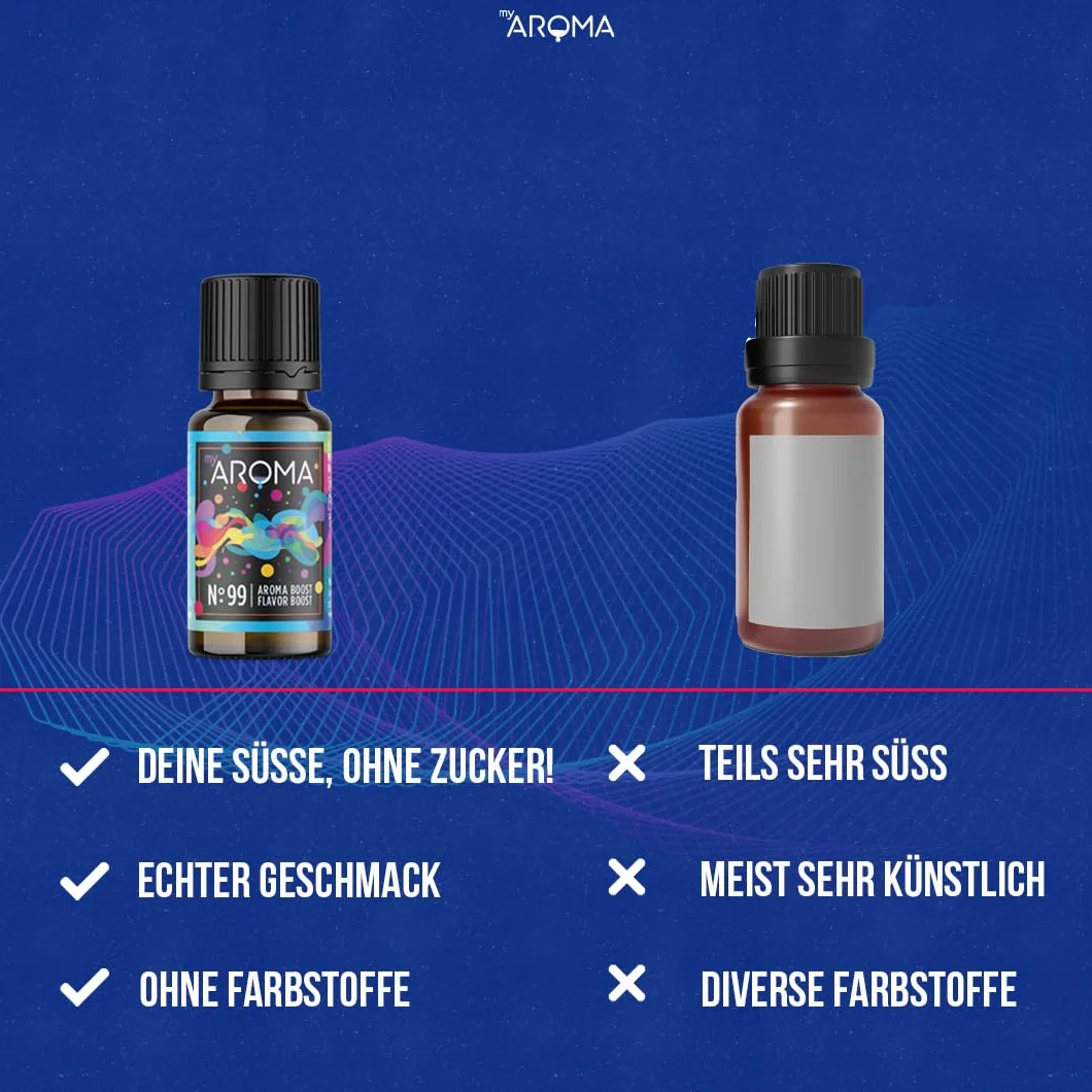 myAROMA Flavour Drops – kapsułki gwarancyjne 10 ml, krople smakowe bez cukru, bez kalorii i wegańskie, naturalny aromat spożywczy bez sztucznych barwników do pieczenia, jedzenia i picia, nr 23