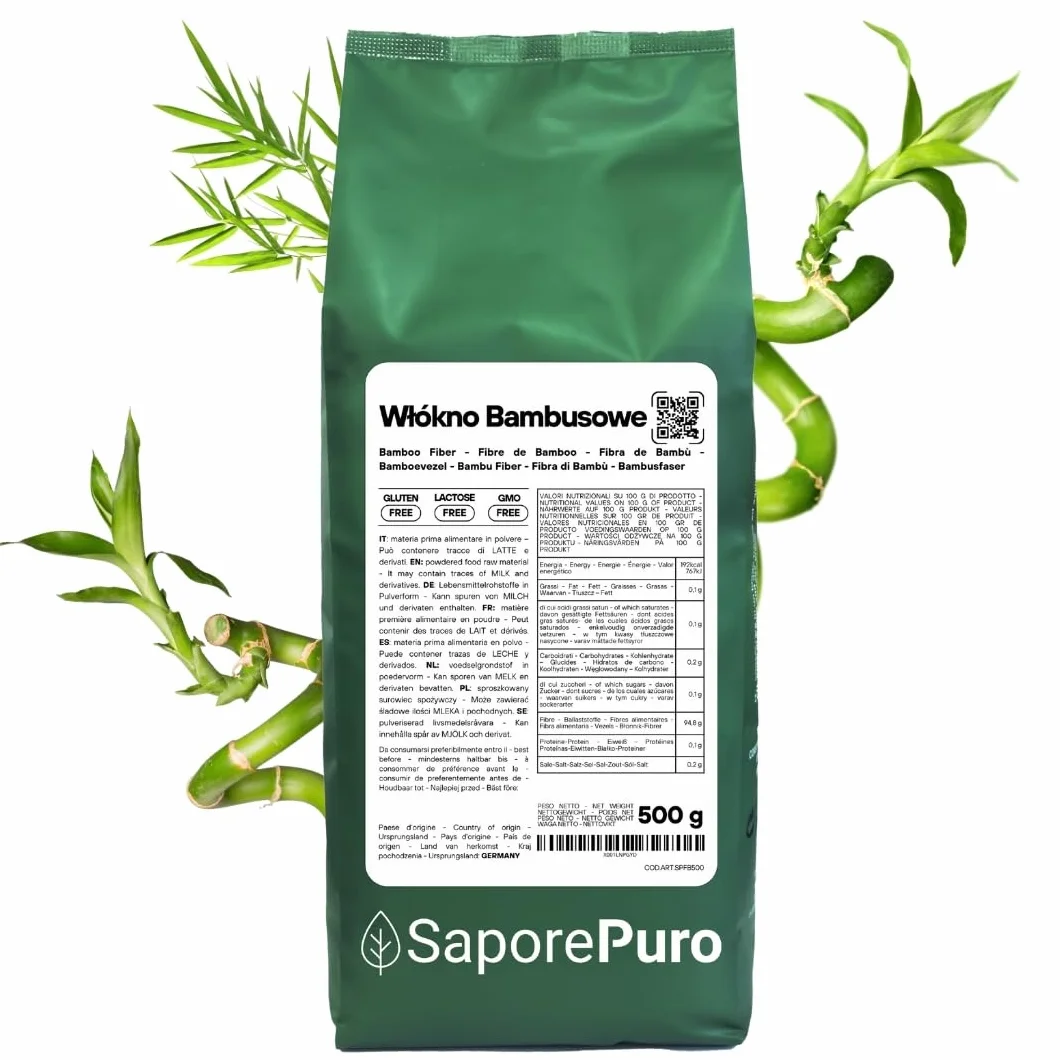 SaporePuro Spożywcze włókno bambusowe - 500 gr - mąka o niskiej zawartości węglowodanów