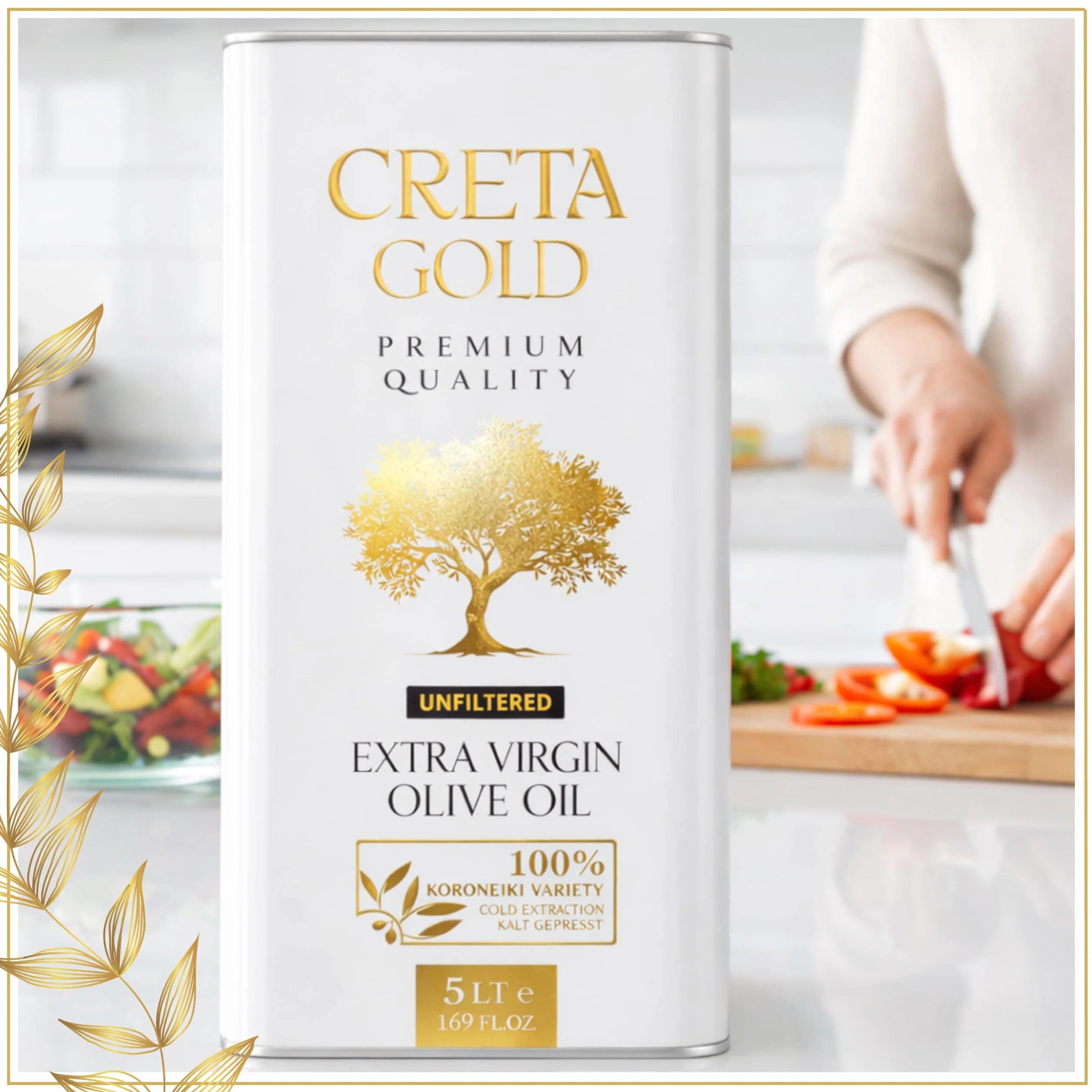 Creta Gold Oliwa z Oliwek Extra Virgin Niefiltrowana 5L Grecka Oliwa z Krety Koroneiki Tłoczona na zimno