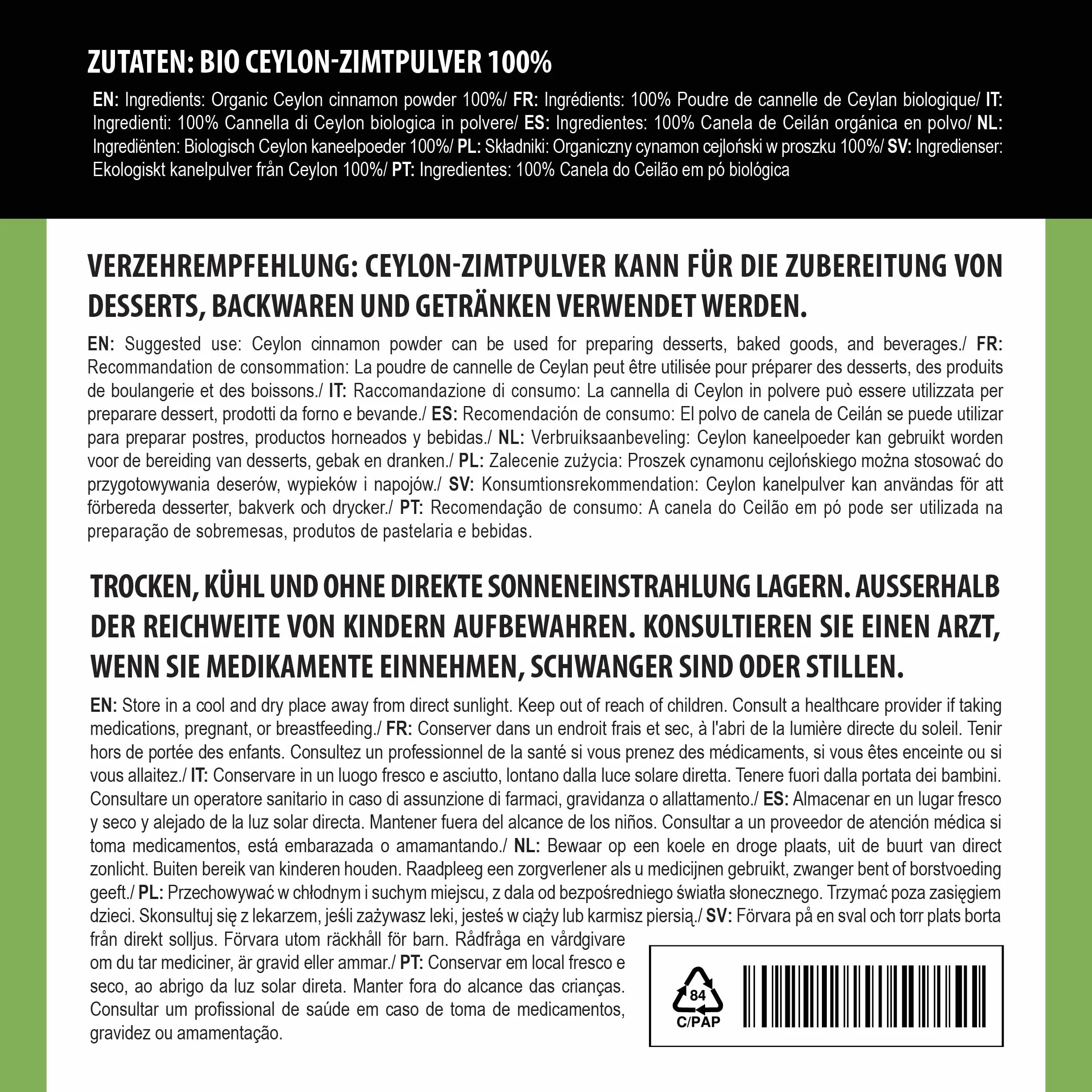Alpi Nature Ekologiczny Proszek z Cynamonu Cejlońskiego 250g, Mielone Laski Cynamonu Cejlońskiego w Proszku