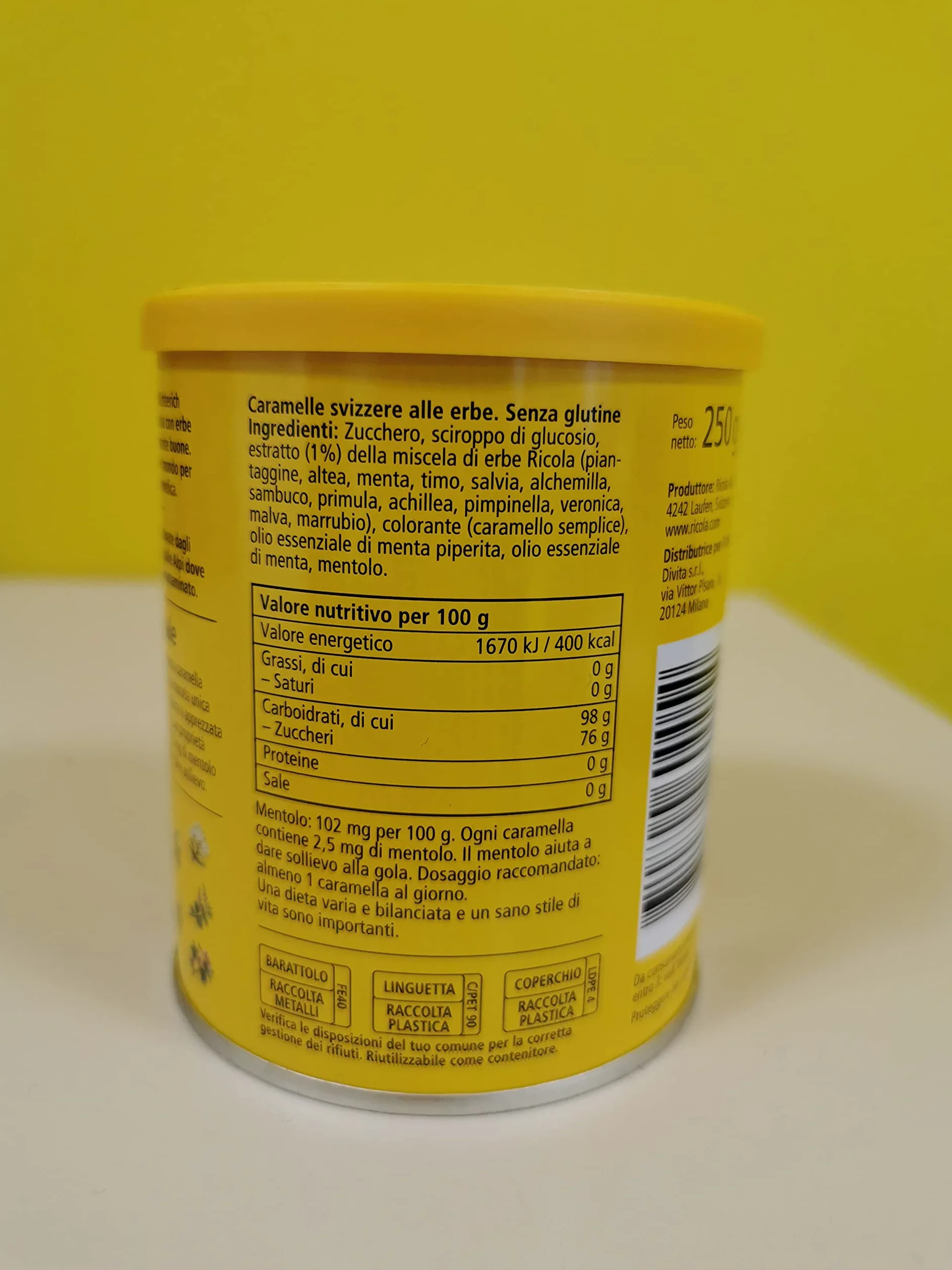 Ricola Szwajcarski cukier ziołowy, 250 g