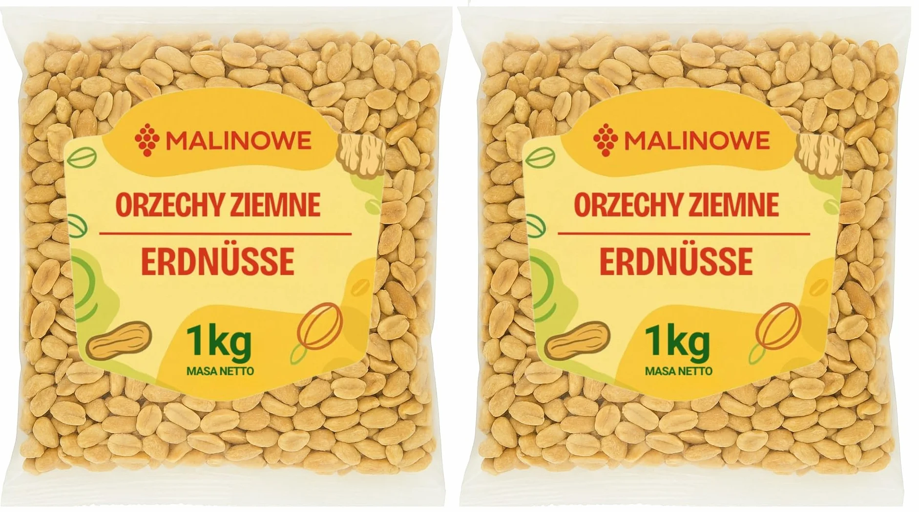 Malinowe ORZECHY ZIEMNE 2x1kg Zestaw Prażone Bez Soli