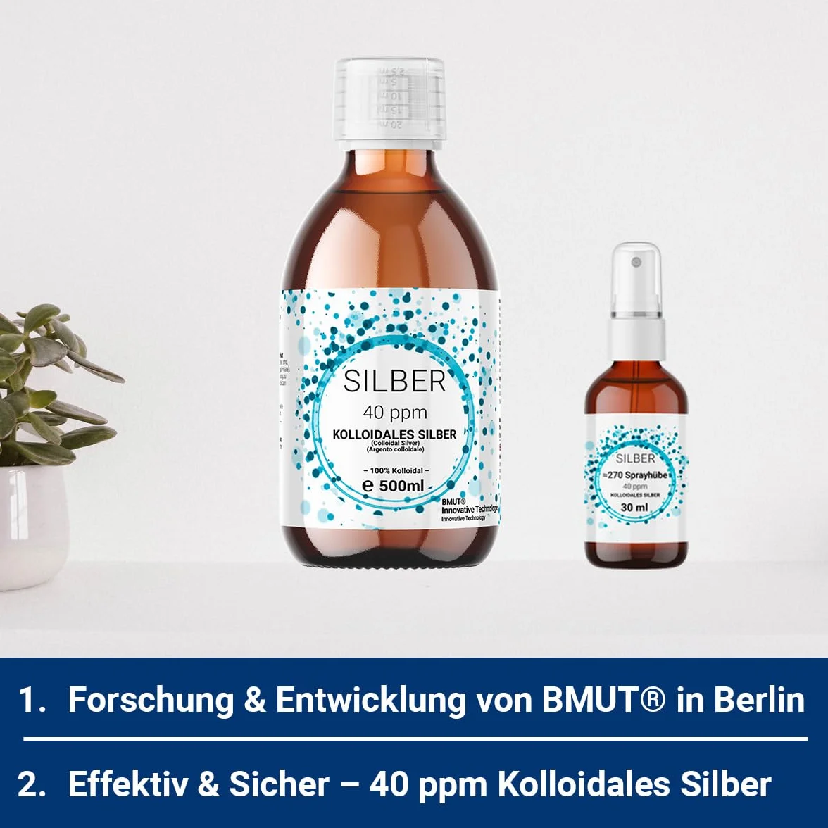 1 x 500 ml srebra koloidalnego (40 ppm) w brązowej szklanej butelce z rozpylaczem 30 ml, srebrna woda, czysta woda, 100% koloidalna