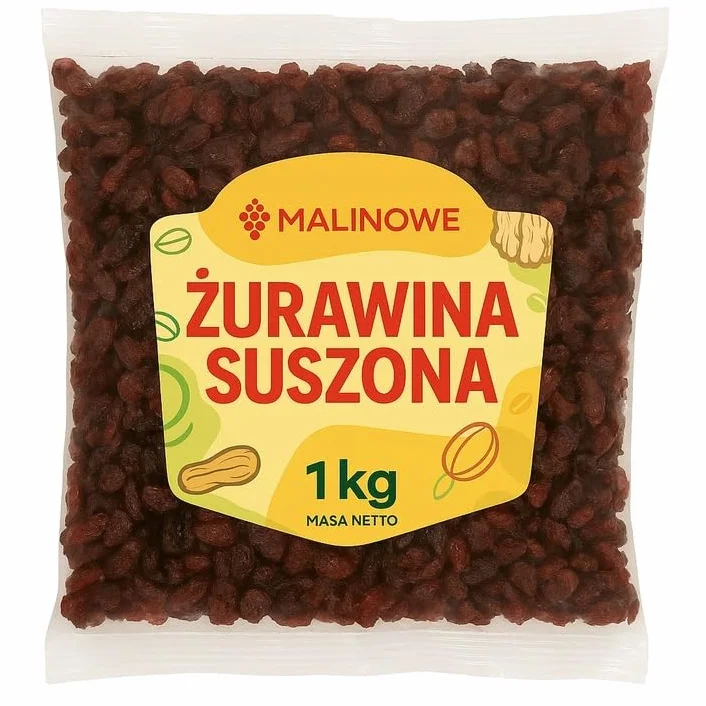 Malinowe ŻURAWINA SUSZONA 1kg Cięta Naturalna