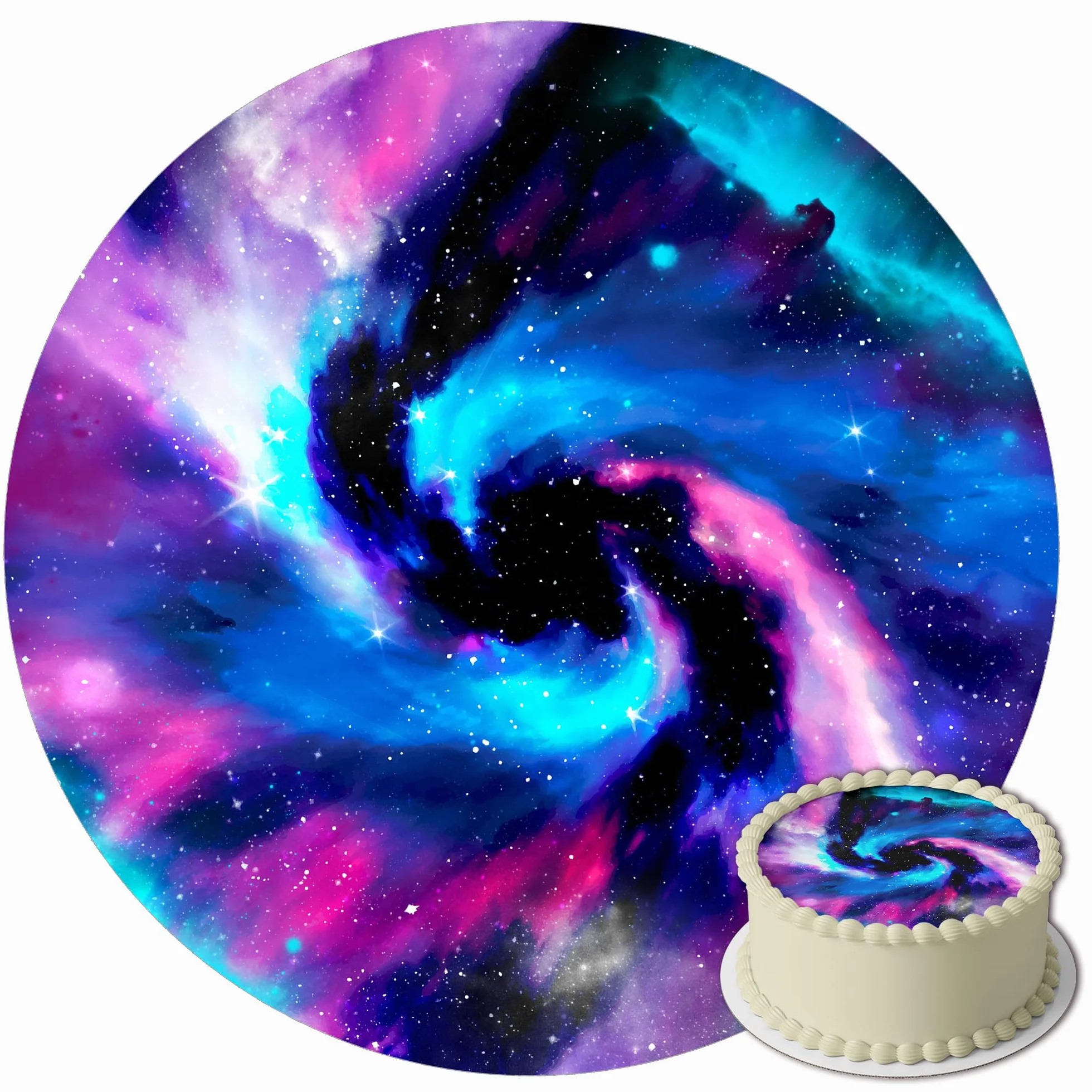 J&M DECO Opłatek na tort Kosmos Galaxy Ø20 cm – jadalna dekoracja urodzinowa z motywem kosmicznym – topper tortowy dla dzieci – bezglutenowy i wegański