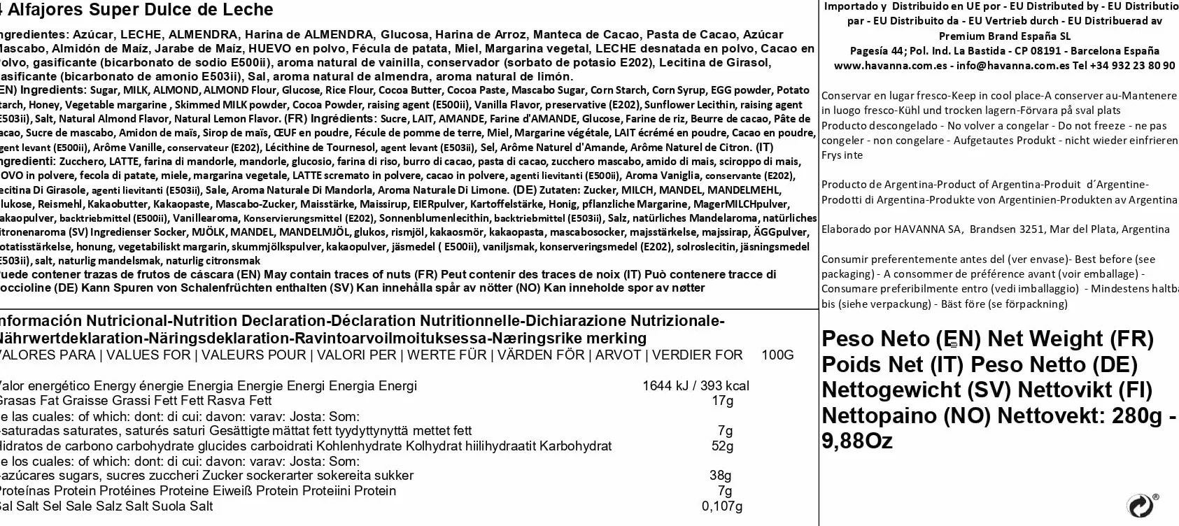 Havanna | Alfajores z Czekoladą Gorzka i Mąką Migdałową | Ciastka Oblane Czekoladą z Nadzieniem z Dulce de Leche | Bez Glutenu | 4 Sztuki | 280 g