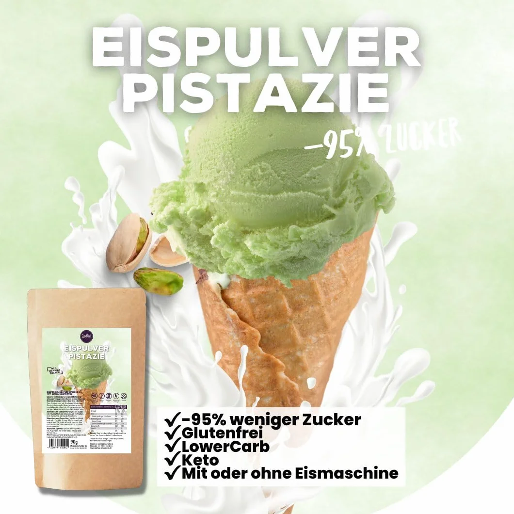 Lód w proszku pistacjowy, z maszyną do lodów i bez niej, 400 g, bez dodatku cukru