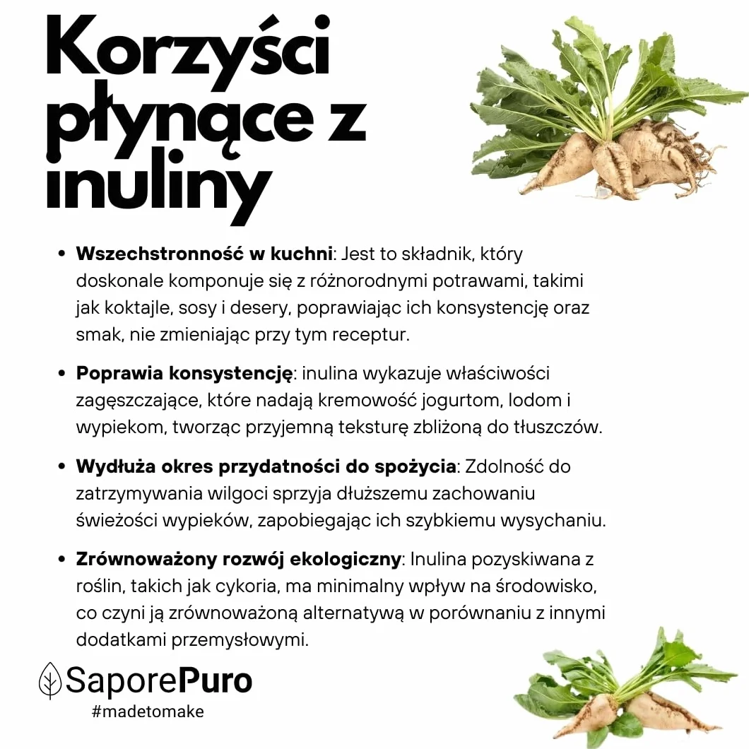 SaporePuro INULINA w proszku - 1000 gr - DŁUGI ŁAŃCUCH - Prebiotyczny błonnik roślinny z korzeni cykorii