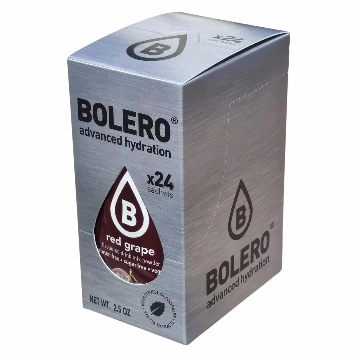 Bolero RED GRAPE 24x3g | Proszek do napojów bez cukru, słodzony stewią + witamina C | odpowiedni dla dzieci, sportowców i diabetyków | bezglutenowy i przyjazny dla wegan