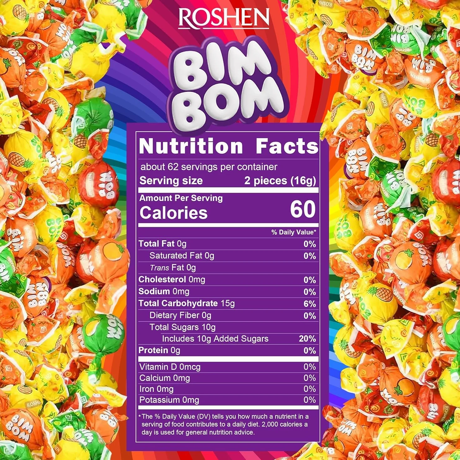 ROSHEN Cukierki Bim Bom karmelki twarde z płynnym owocowym nadzieniem 1kg