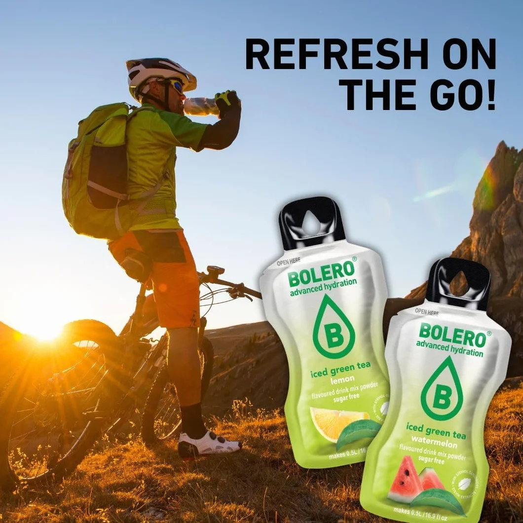 Bolero ICED GREEN TEA 24x3g | Saftpulver ohne Zucker, gesüßt mit Stevia + Vitamin C | geeignet für Kinder, Sportler und Diabetiker | glutenfrei und veganfreundlich (24x3g, WATERMELON)