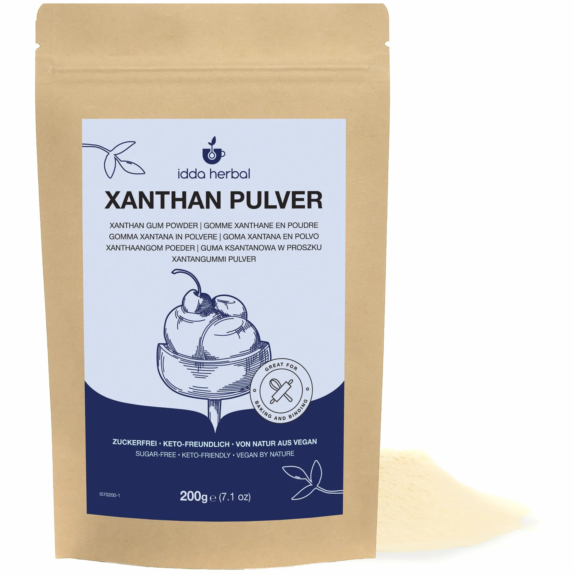 IDDA Herbal Proszek Guma Ksantanowa 200g, Bezglutenowa, Naturalny Stabilizator i Zagęstnik Spożywczy