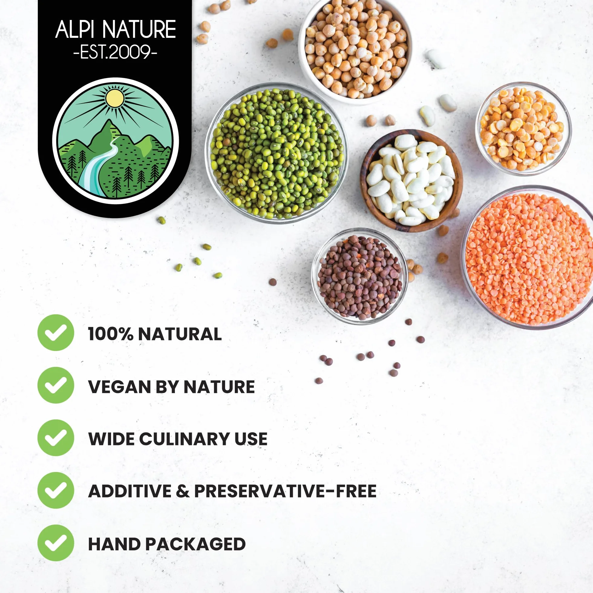 Alpi Nature Fasola Adzuki 1kg, Całe Czerwone Ziarna Fasoli Azuki, Bezglutenowe Rośliny Strączkowe