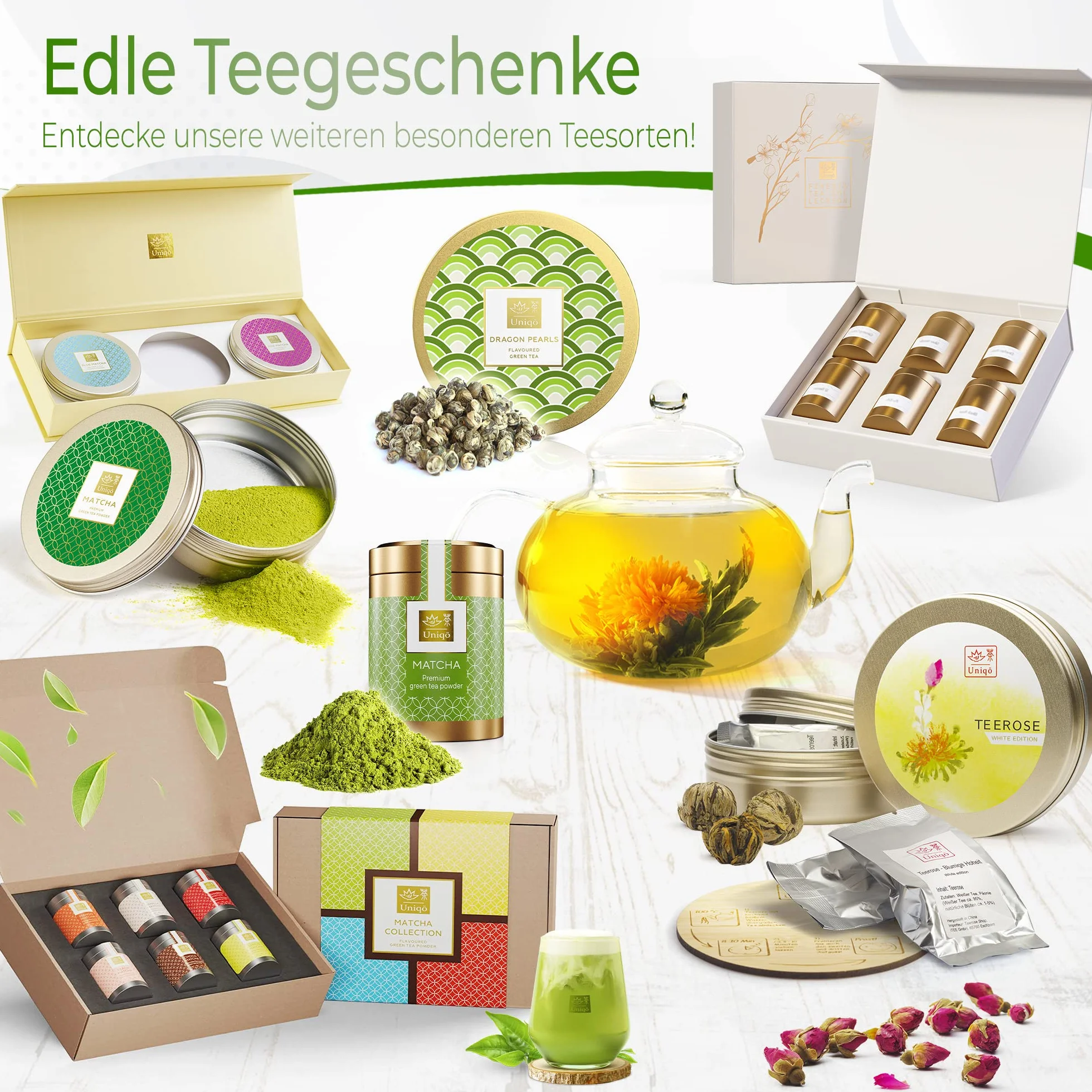 Tea Uniqo Ananas matcha latte herbata w proszku, idealna do bubble tea, koktajli lub picia bez dodatków, japońska herbata macha w proszku o smaku ananasa, bez sztucznych barwników w szlachetnej puszce