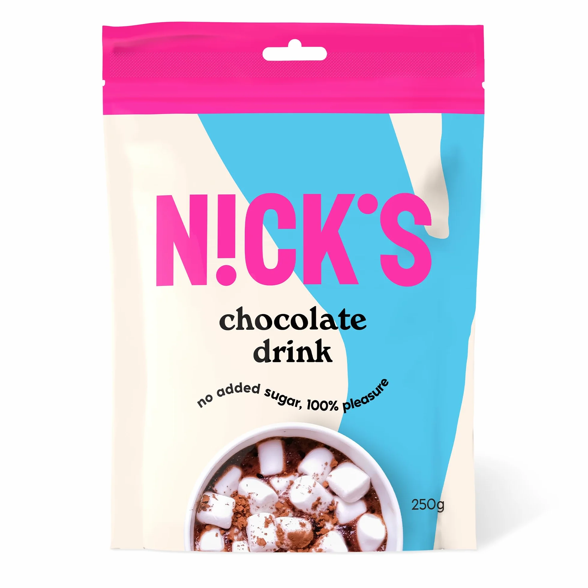 NICKS Chocolate drink, Gorąca czekolada bez dodatku cukru, wysokiej jakości kakaowa czekolada do picia keto, wegańska, bezglutenowa (250 g x 1 sztuki)