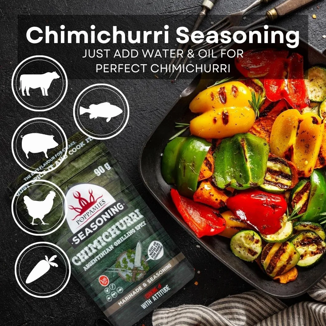 Poppamies Chimichurri BBQ Rub - Sucha Marynata i Przyprawa BBQ idealna do ryb Warzyw Kurczaka Wieprzowiny Wołowiny - duże opakowanie (90 g)