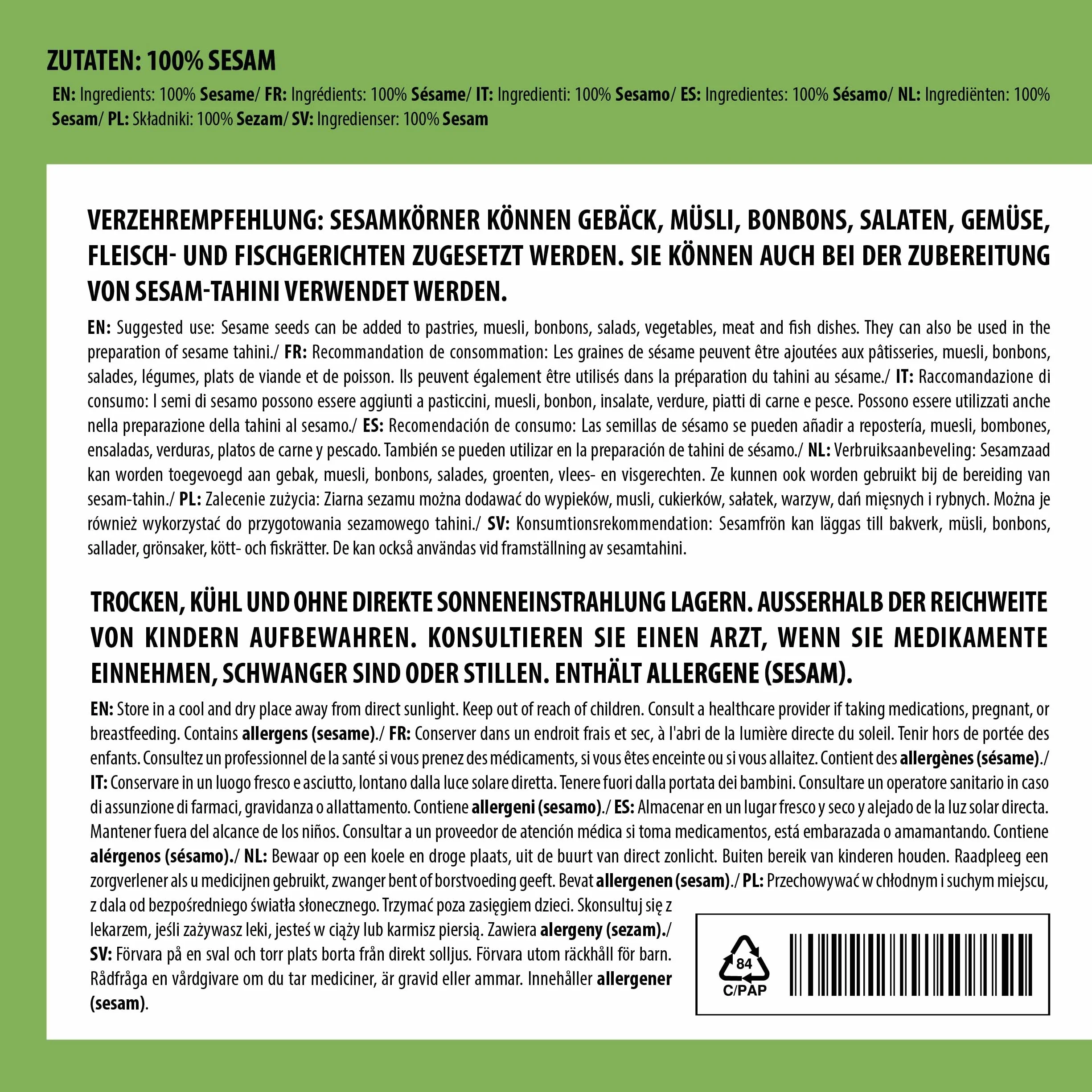 Alpi Nature Białe Nasiona Sezamu Łuskane 250g, Łuskane Białe Nasiona Sezamu, Bezglutenowe