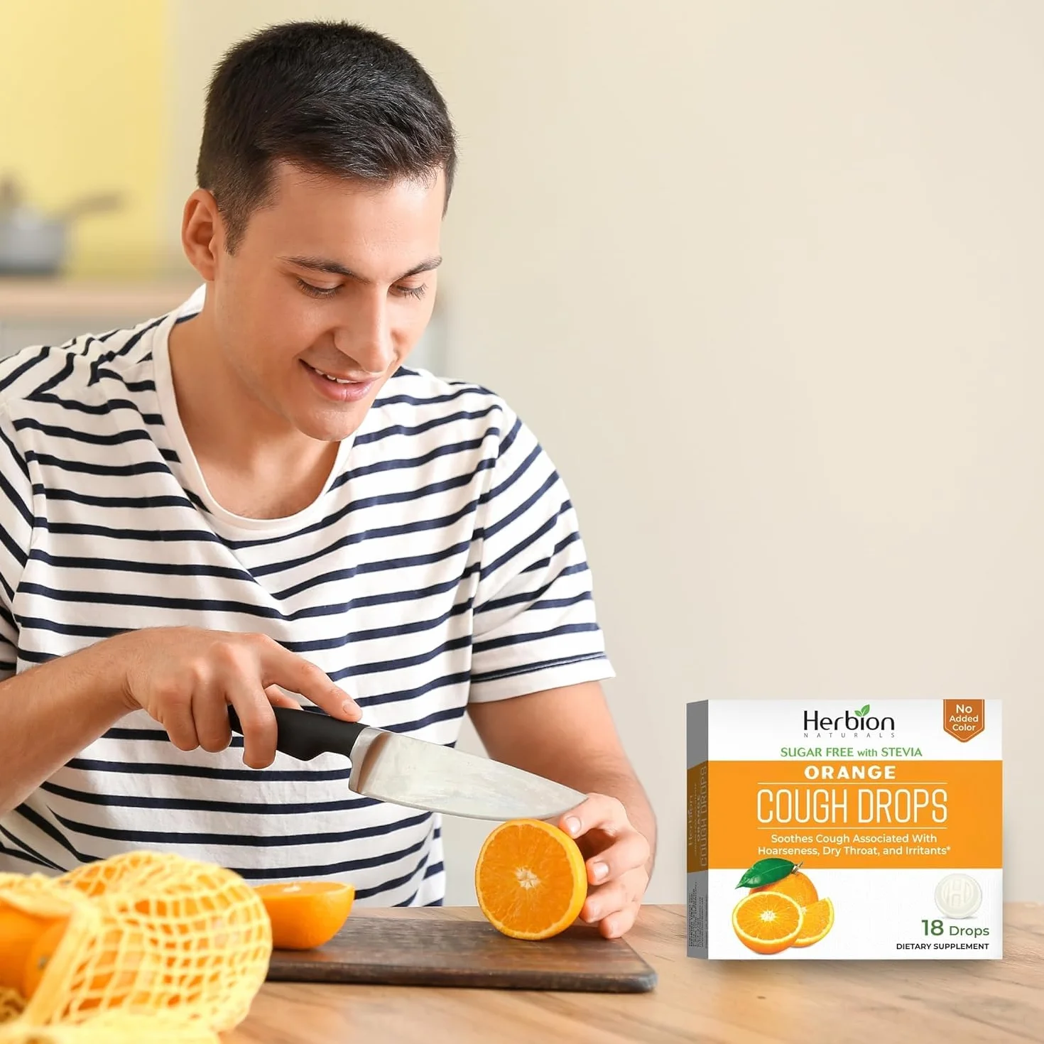 Herbion Naturals pastylki na kaszel o naturalnym pomarańczowym smaku, bez cukru ze Stewią, Suplement diety, łagodzi kaszel, 18 pastylek do ssania (opakowanie 48 sztuk)