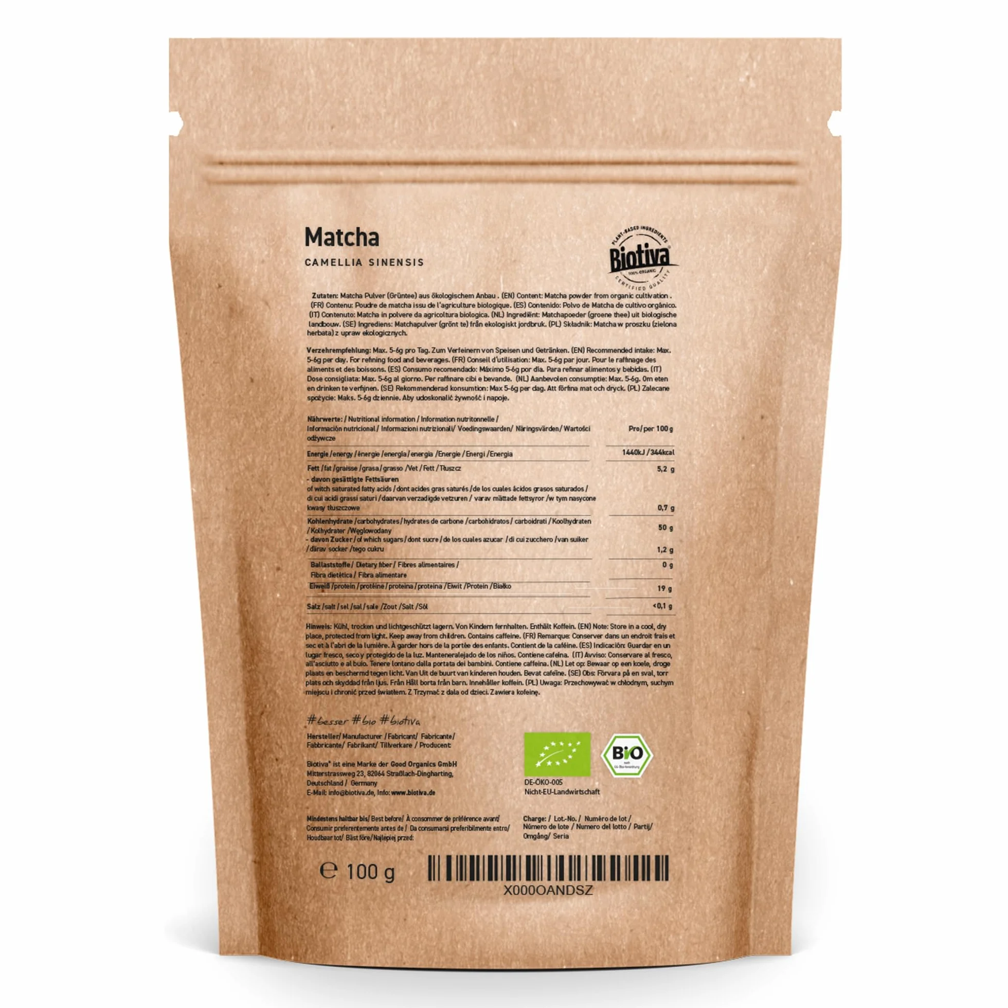 Herbata Matcha Bio 100g - Oryginalna Pulchna Matcha - Herbata Latte Smoothies - Najwyższej jakości Biomatcha z Japonii - Pakowana i kontrolowana w Niemczech - Biotiva