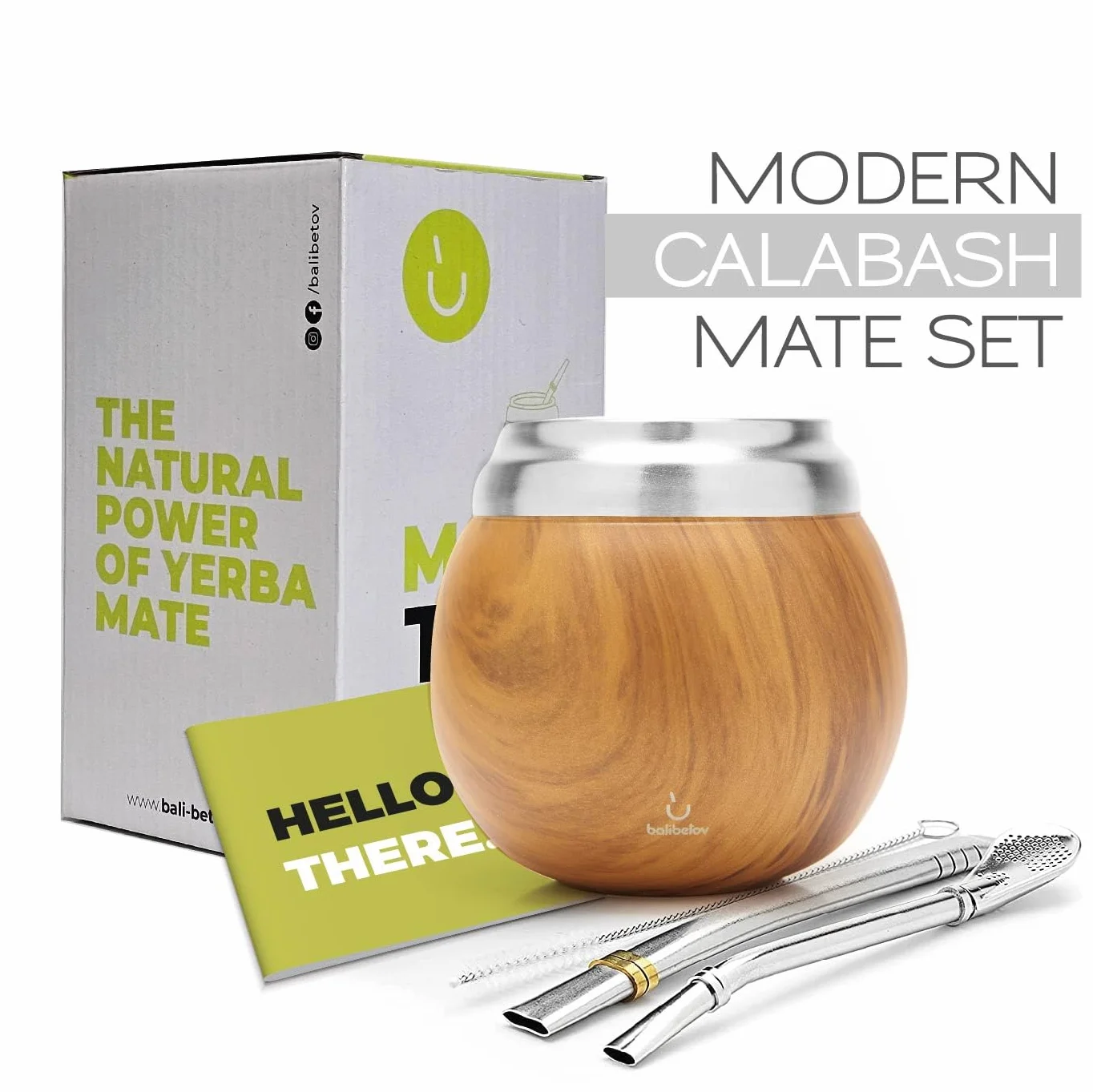 BALIBETOV Zestaw Yerba Mate – zawiera tykwę i bombilli Yerba Mate – zestaw ze stali nierdzewnej z podwójną ścianką termiczną i słomką – łatwy do czyszczenia i konserwacji