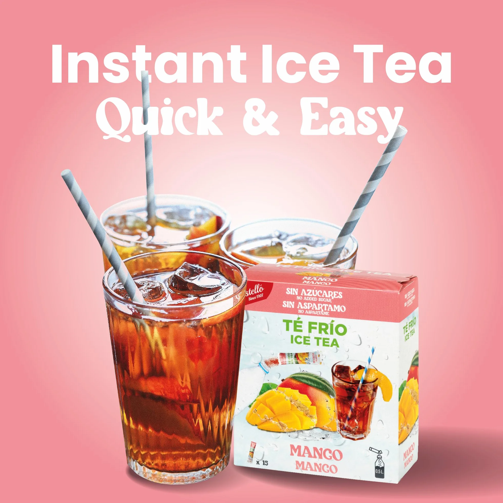 Castello since 1907 Mrożona Herbata (Ice Tea - Iced Tea) Rozpuszczalna Zero w Saszetkach | Mango | 36 Sztuk | Zero Kalorii, Bez Cukru, Bez Aspartamu