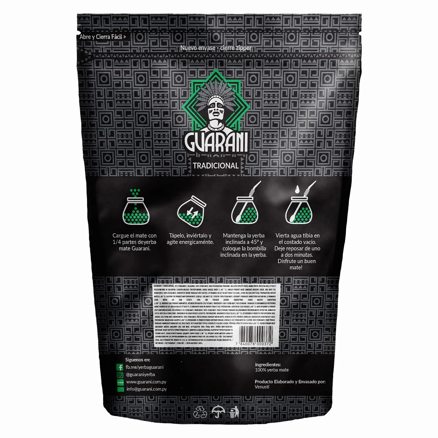 Guarani Elaborada 0,5 kg | Klasyczna yerba mate z Paragwaju 500 g | Szlachetnie goryczkowy aromat | Bardzo duża dawka kofeiny | Orzeźwiająca herbata yerba mate z Paragwaju