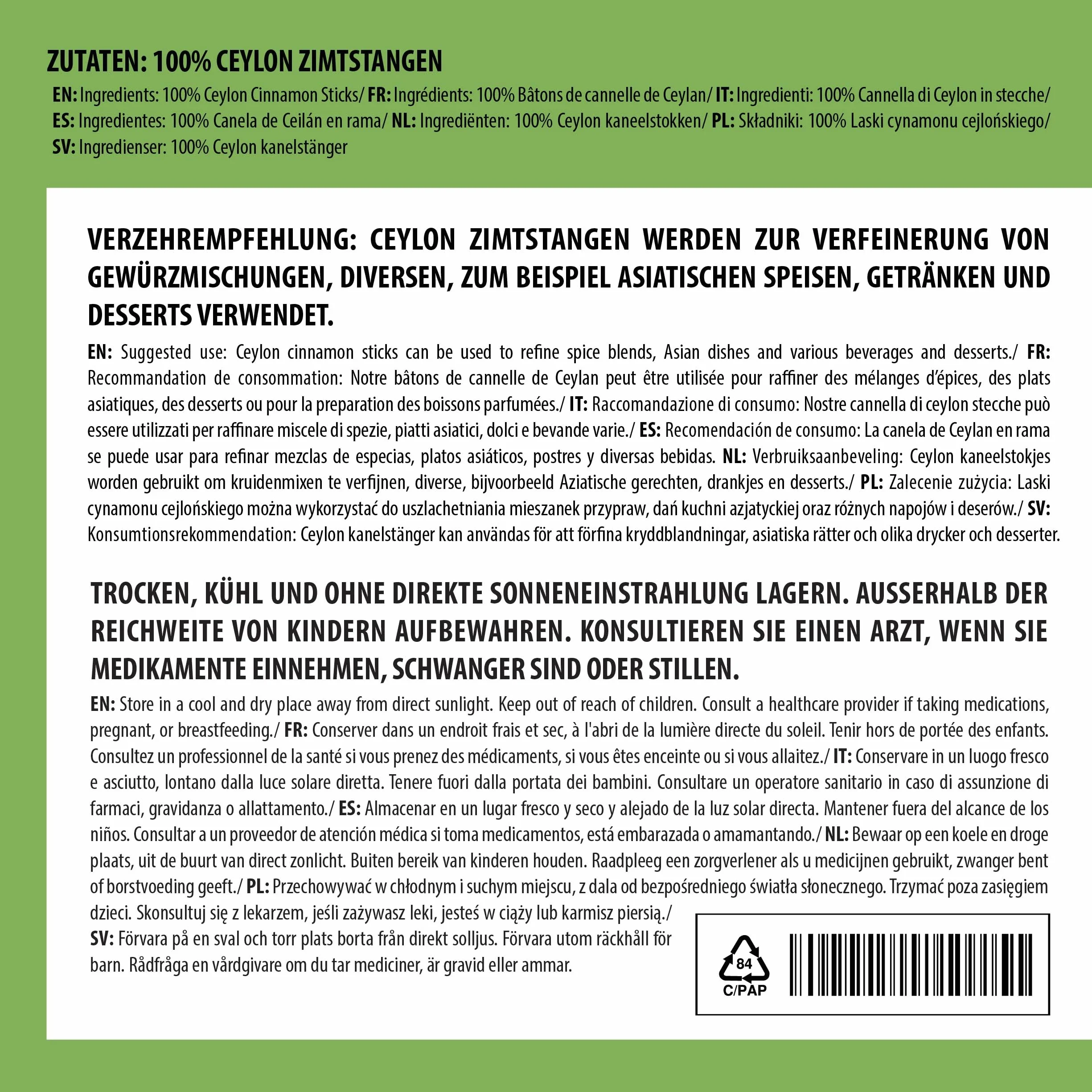 Ceylon pałeczki cynamonu (125 g), 100% czyste, cynamon delikatnie suszony, naturalnie bez dodatków, wegańskie