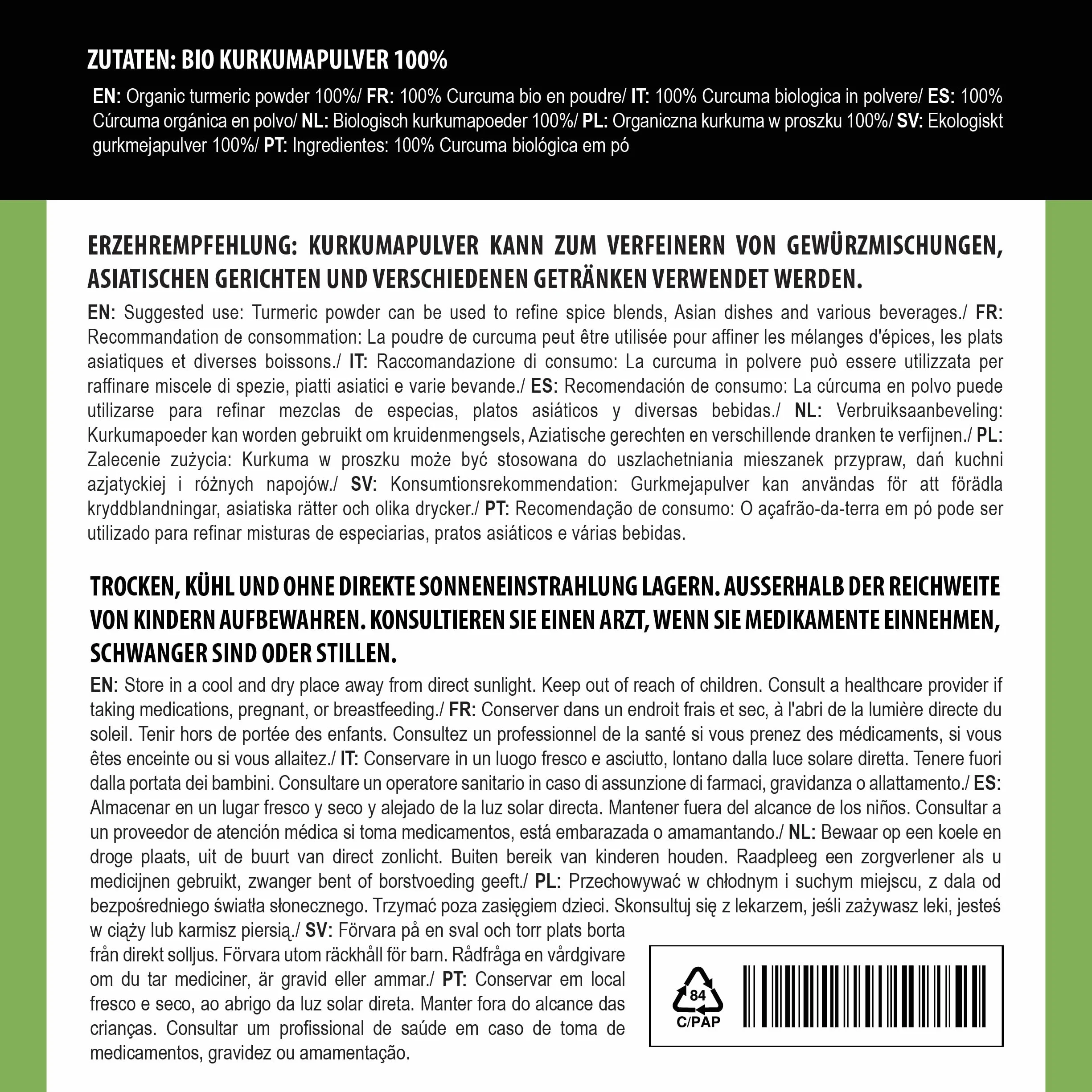 Alpi Nature Ekologiczny Proszek z Kurkumy 500g, Mielony Korzeń Kurkumy do Gotowania i Złotego Mleka