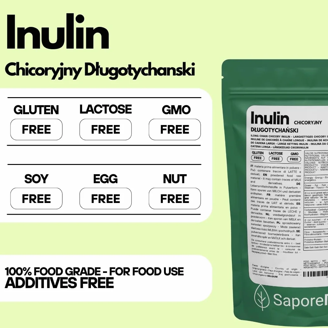 SaporePuro INULINA w proszku - 250 gr - DŁUGI ŁAŃCUCH - Prebiotyczny błonnik roślinny z korzeni cykorii