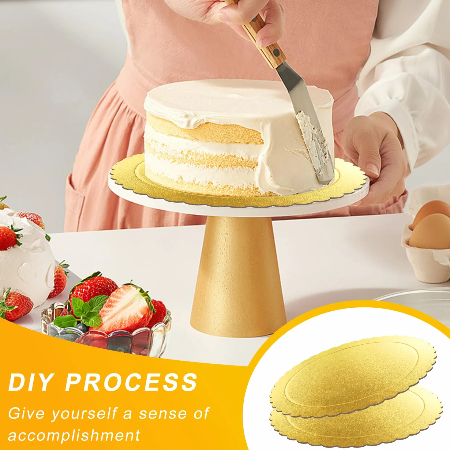 Podkładki pod tort 25 cm Podkładki pod tort okrągłe 6 sztuk Kuchenne płyty kartonowe z papieru ponownego użycia Podkładki pod tort do transportu ciast i tortów złote (10 cali złote)