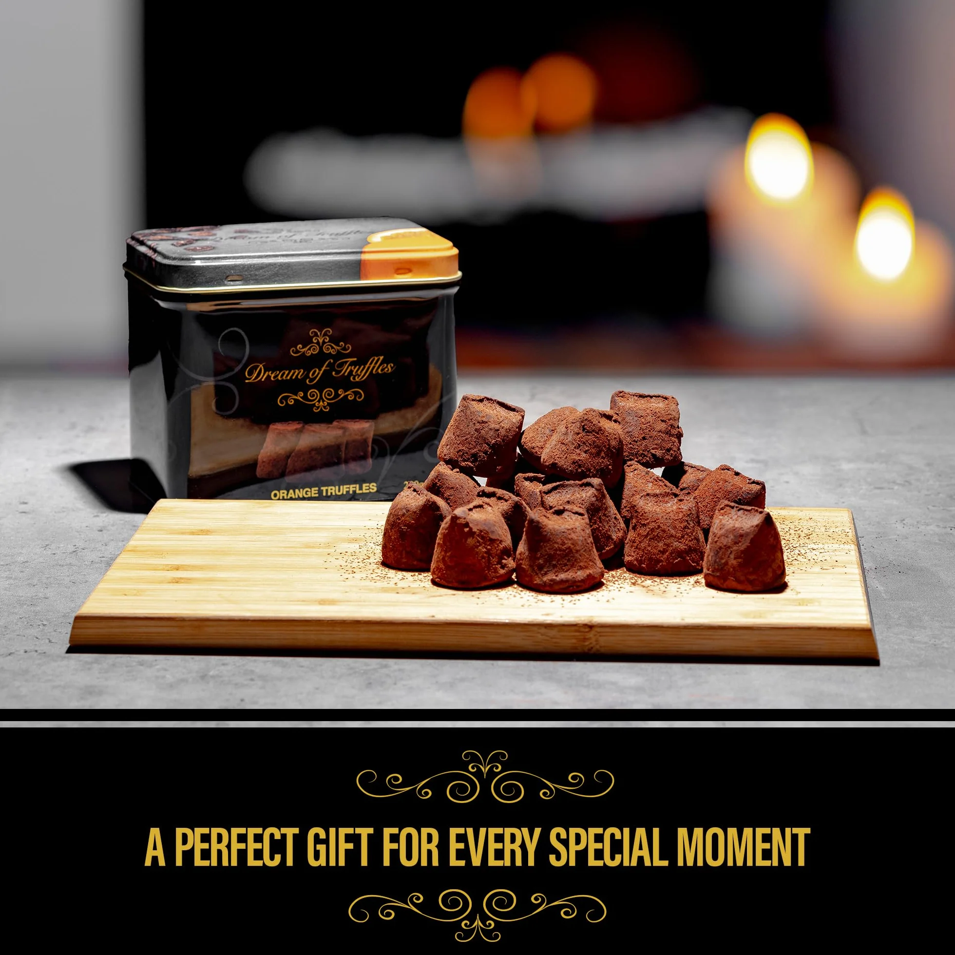 Dream of Truffles Trufle pomarańczowe premium, puszka 200 g, 20-22 sztuki, szwedzka czekolada