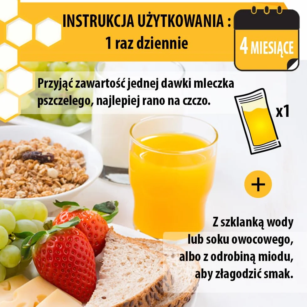Organiczne mleczko pszczele 120 kapsułek 1g | Program zimowy 4 miesiące | Odporność dorosłych dzieci | 100% naturalny