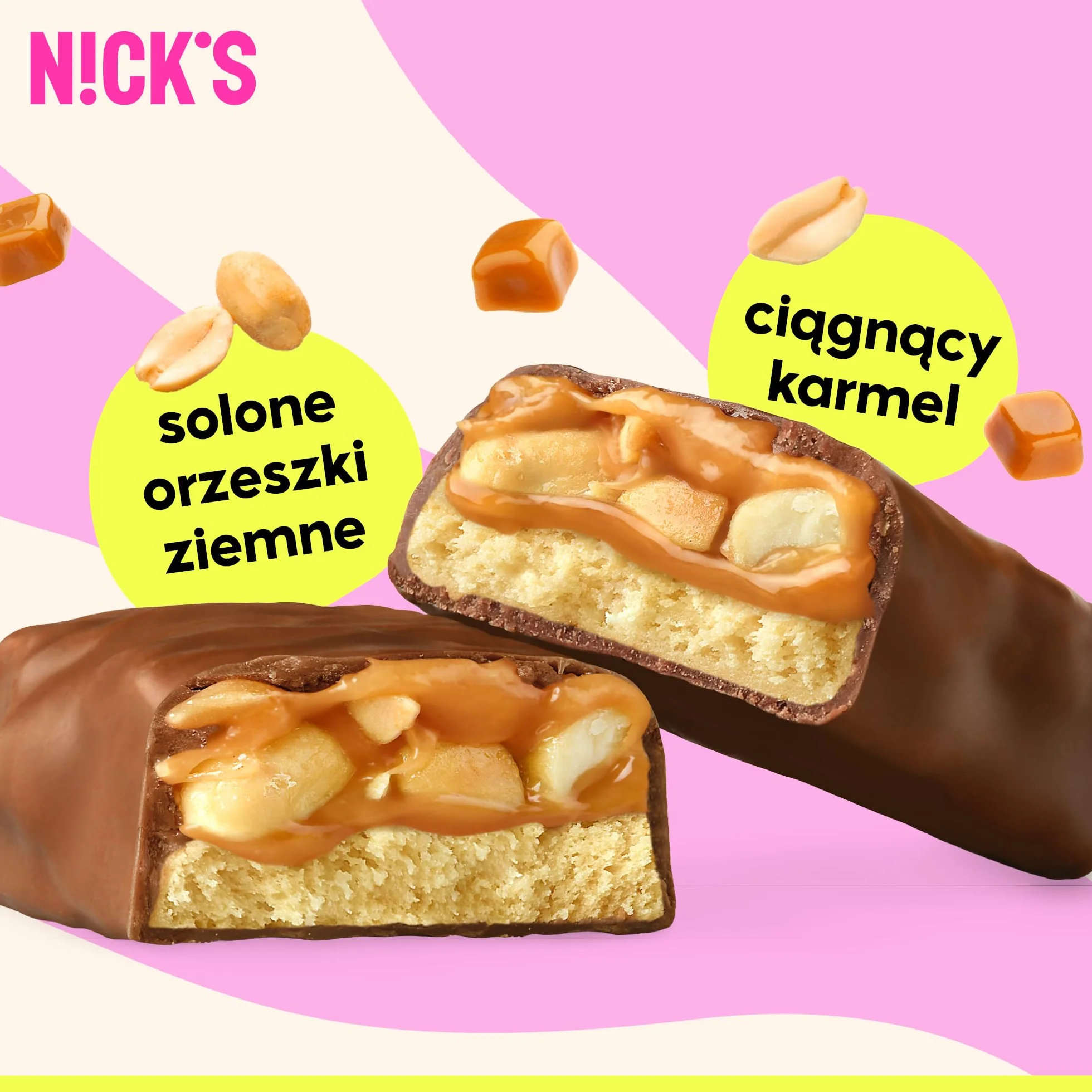 NICKS Keto Batony Proteinowe Karmel orzechowy, 15 g białka, mało kalorii, bez cukru i glutenu (12 x 50g)