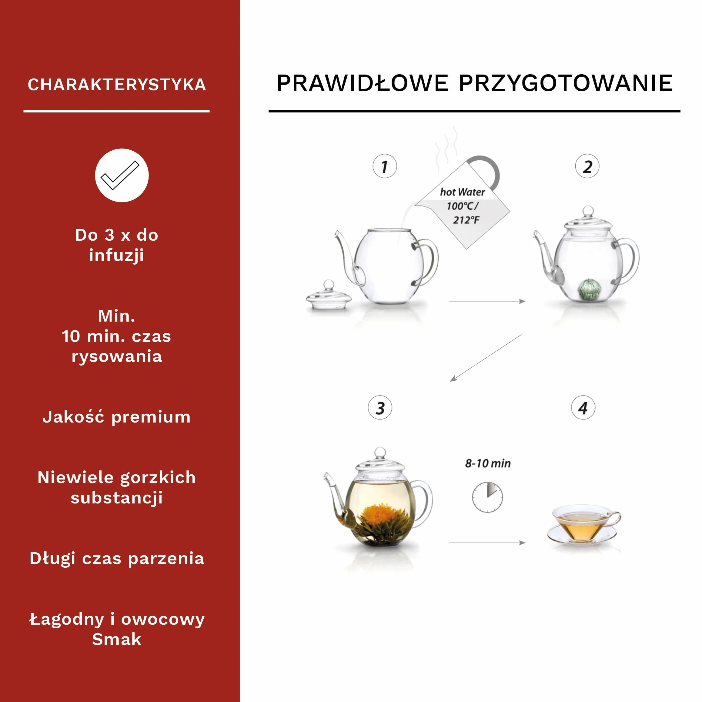 Creano Kwitnąca herbata zestaw upominkowy szklany czajniczek 500 ml