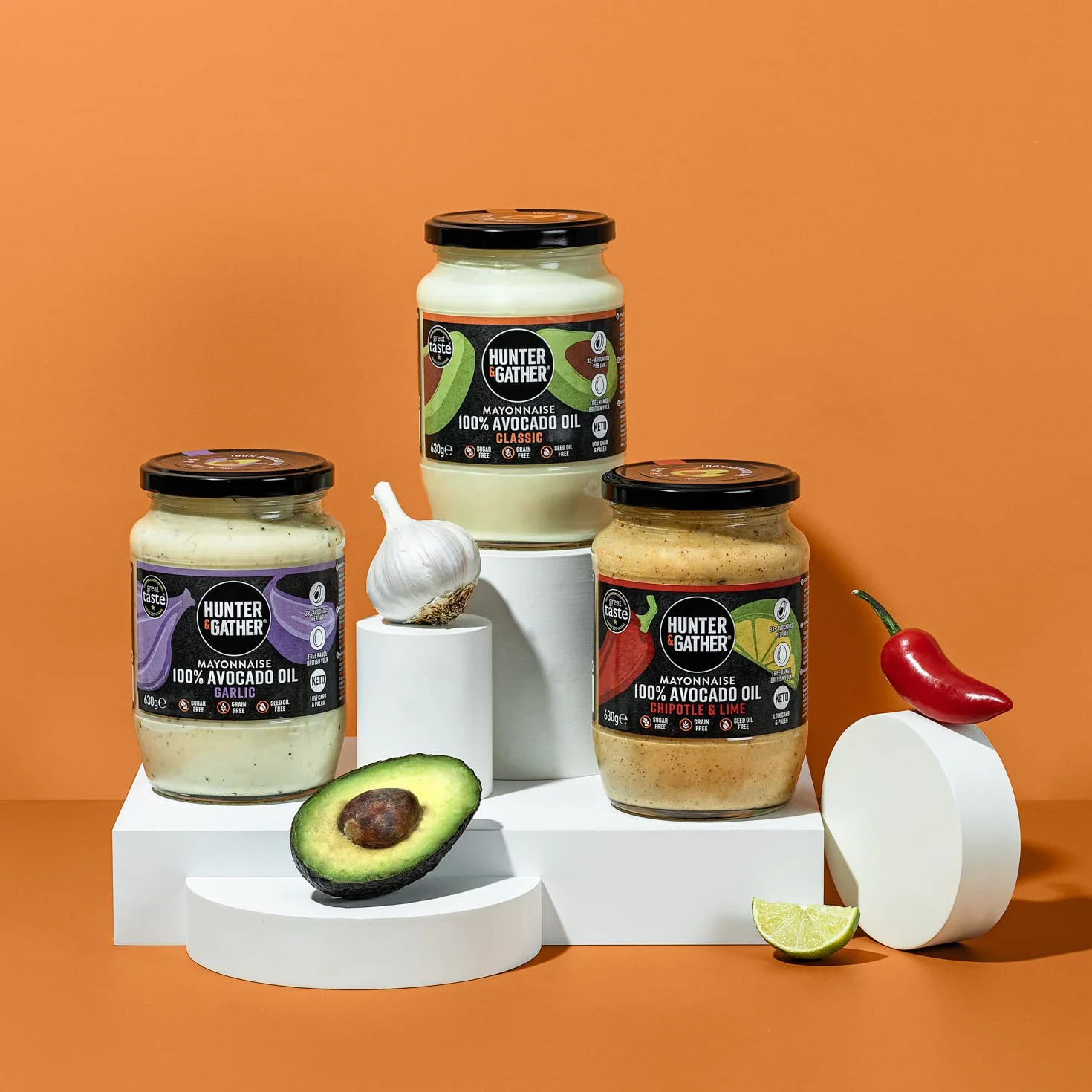 Hunter & Gather Majonez z Olejem z Awokado z Chipotle i Limonką 630g | Bez Oleju z Nasion | Zrobiony z Czystego Oleju z Awokado i Brytyjskiego Jałowiczego Żółtka | Paleo, Keto, Bez Cukru i Glutenu |