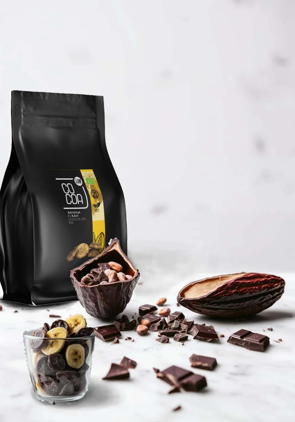 CO COA Banany w ciemnej czekoladzie 70% BIO 500g – Gorzka czekolada z surowego kakao, wegańska, bezglutenowa, bez laktozy