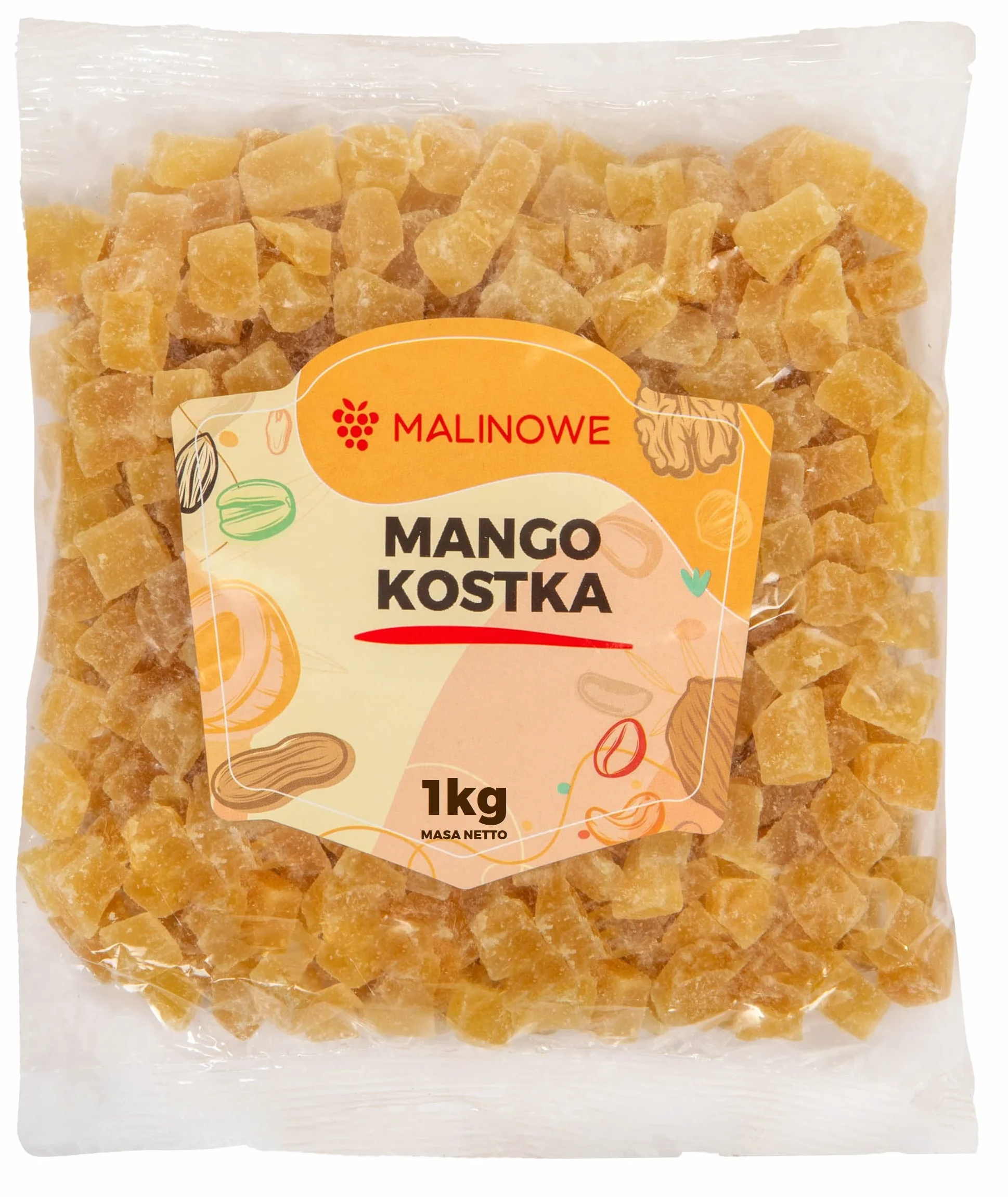 Malinowe MANGO KOSTKA 1kg Kandyzowane Tropikalna Przekąska