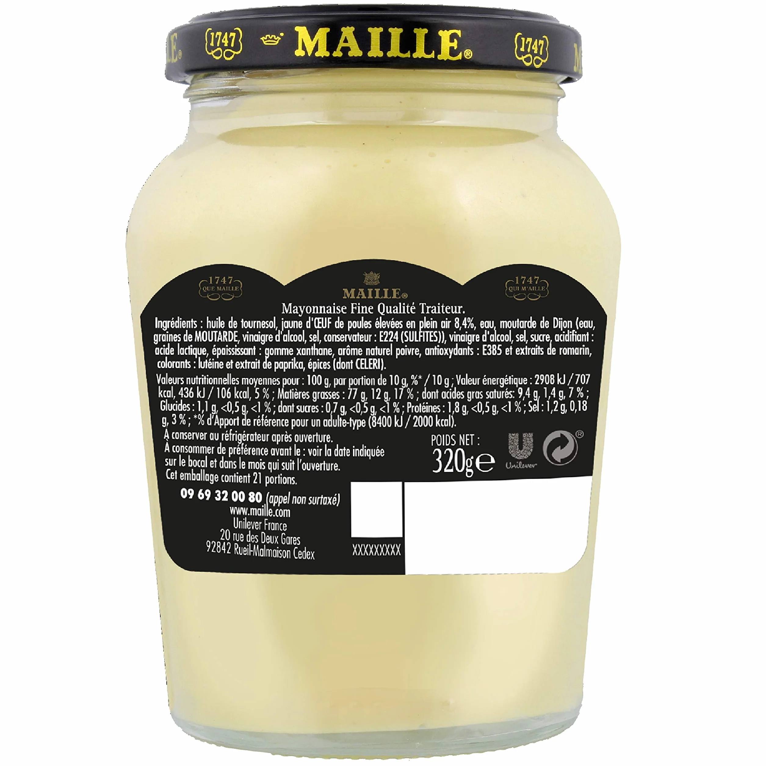Maille Majonez wysokiej jakości słoiki gastronomiczne, gładka tekstura, wzbogacone musztardą Dijon 320 g
