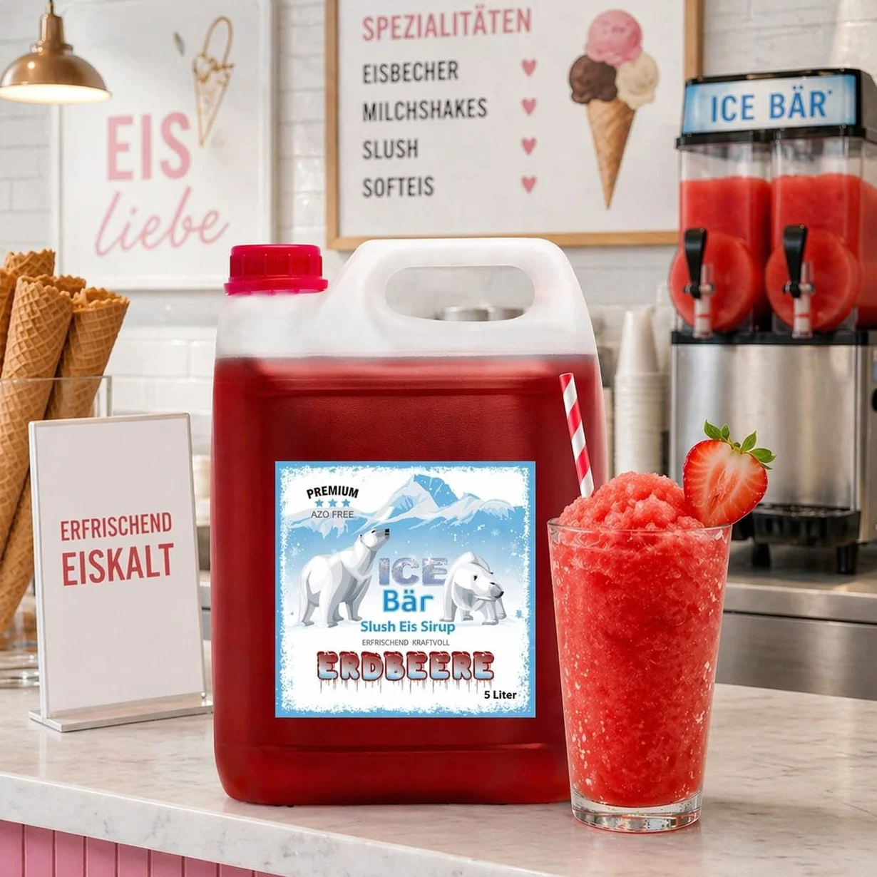 ICE BĘR Slush Syrup 12 odmian owocowych 5 litrów koncentratu BEZ AZO | smak truskawkowy | Slushy Maker Ice for Ice Cream Maker Syrup Maszyna do napojów