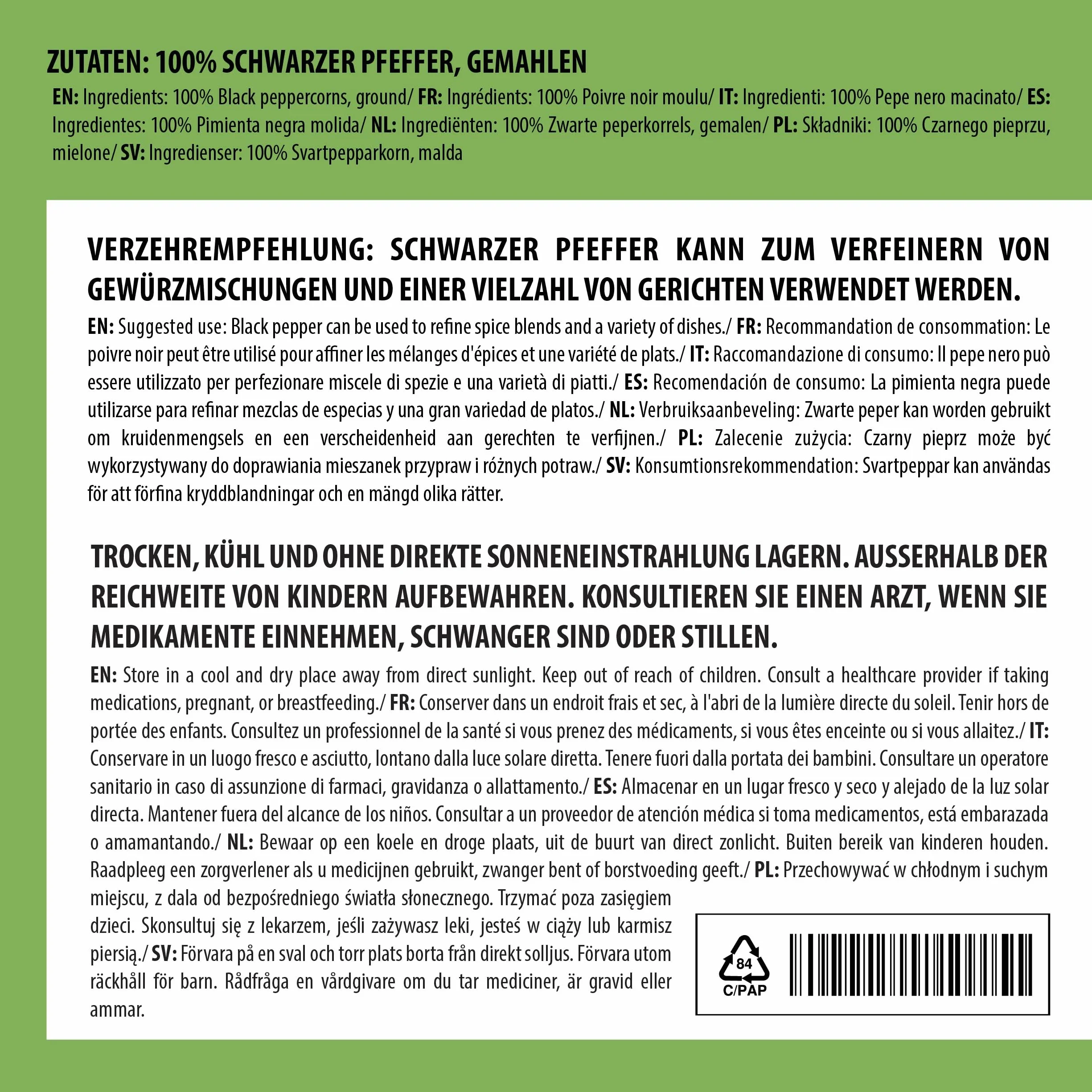 Alpi Nature Mielony Czarny Pieprz 250g, Mielone Ziarna Pieprzu, Proszek z Czarnego Pieprzu do Gotowania