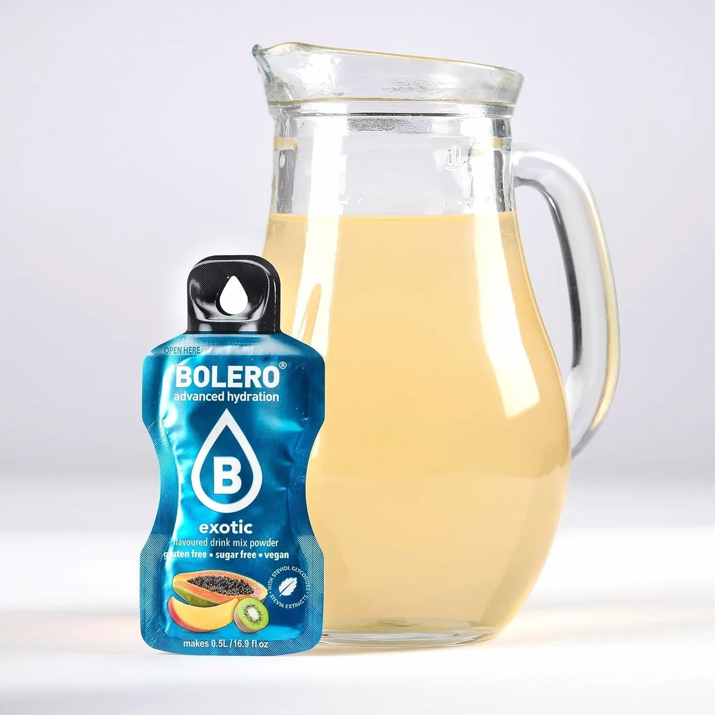 Bolero EXOTIC MIX 24x3g | Proszek do napojów bez cukru, słodzony stewią + witamina C | odpowiedni dla dzieci, sportowców i diabetyków | bezglutenowy i przyjazny dla wegan